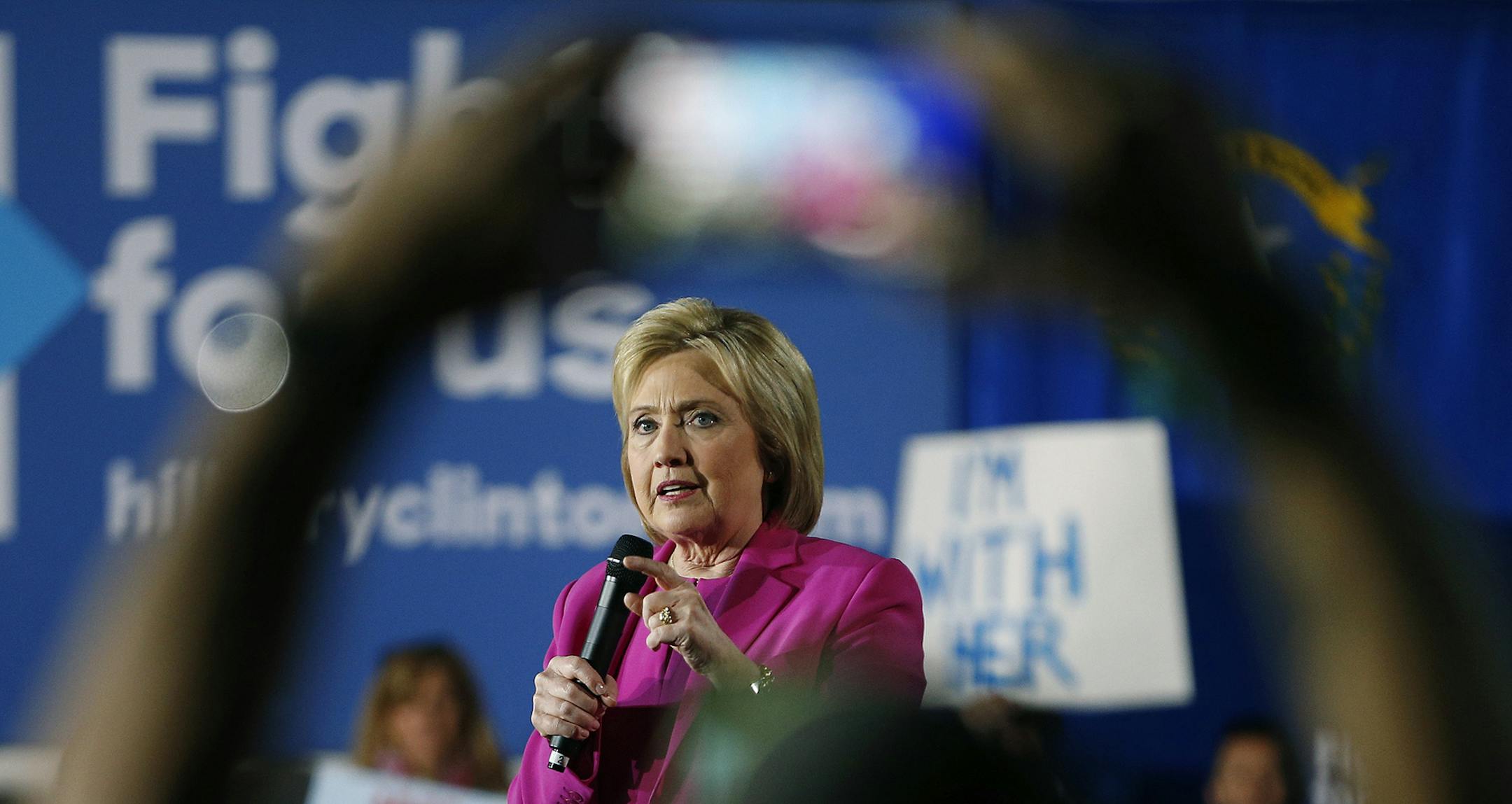 Democratic presidential candidate Hillary Clinton speaks at a rally Thursday, Feb. 18, 2016, in Las Vegas. (AP Photo/John Locher) ORG XMIT: MIN2016030414145953