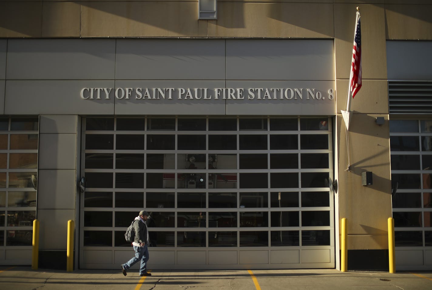 An exterior detail of St. Paul Fire Station No. 8 Monday afternoon. ] JEFF WHEELER &#xef; jeff.wheeler@startribune.com In a business where a one minute delay could be devastating, the St. Paul Fire Department's emergency response time lags two minutes behind national standards. Station 8 in downtown St. Paul is one of the busiest fire stations in the city. The Star Tribune rode along on a couple of aborted runs Monday afternoon, October 24, 2016.