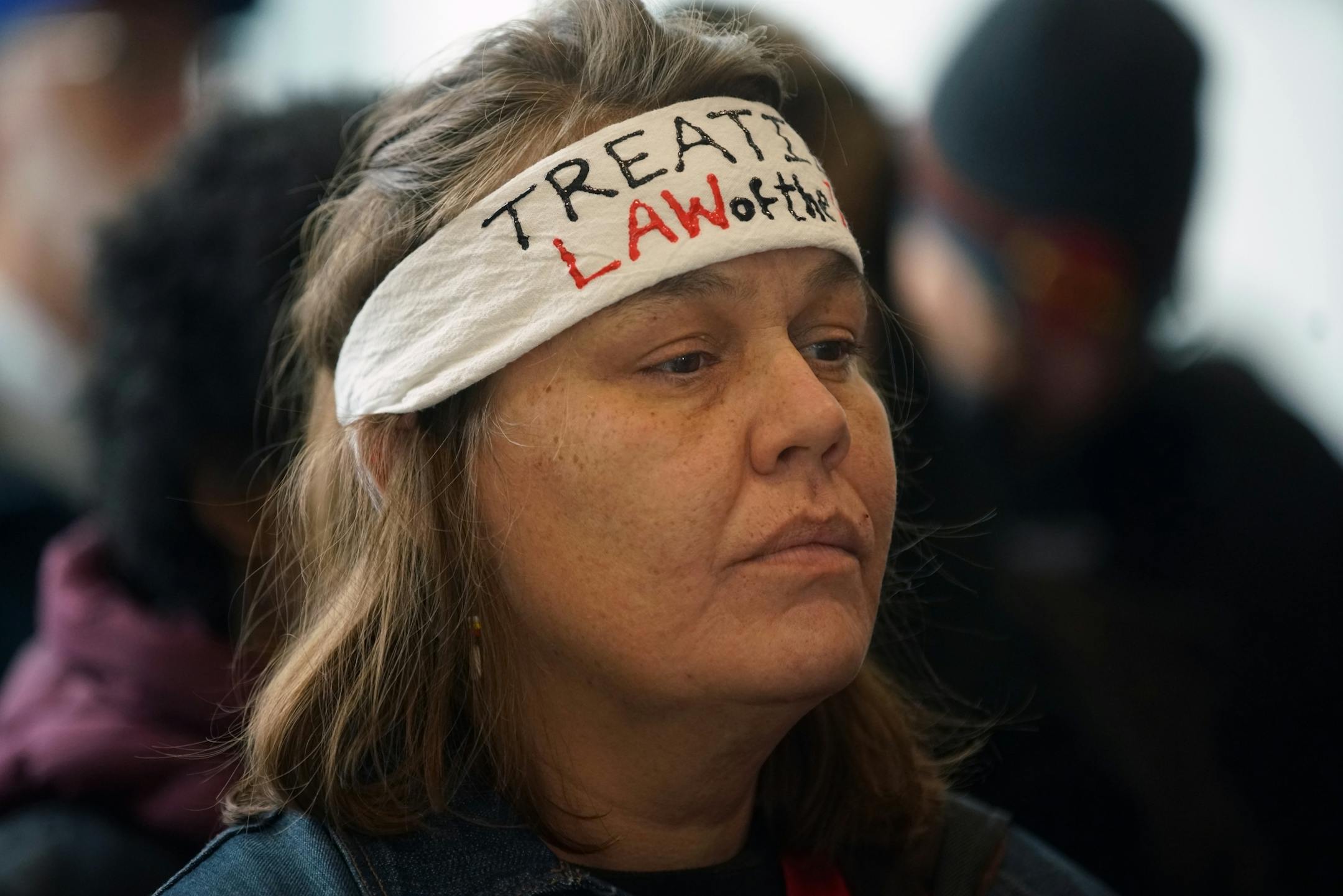 Nancy Beaulieu, a member of the Leech Lake Tribe, was there to oppose Line 3.