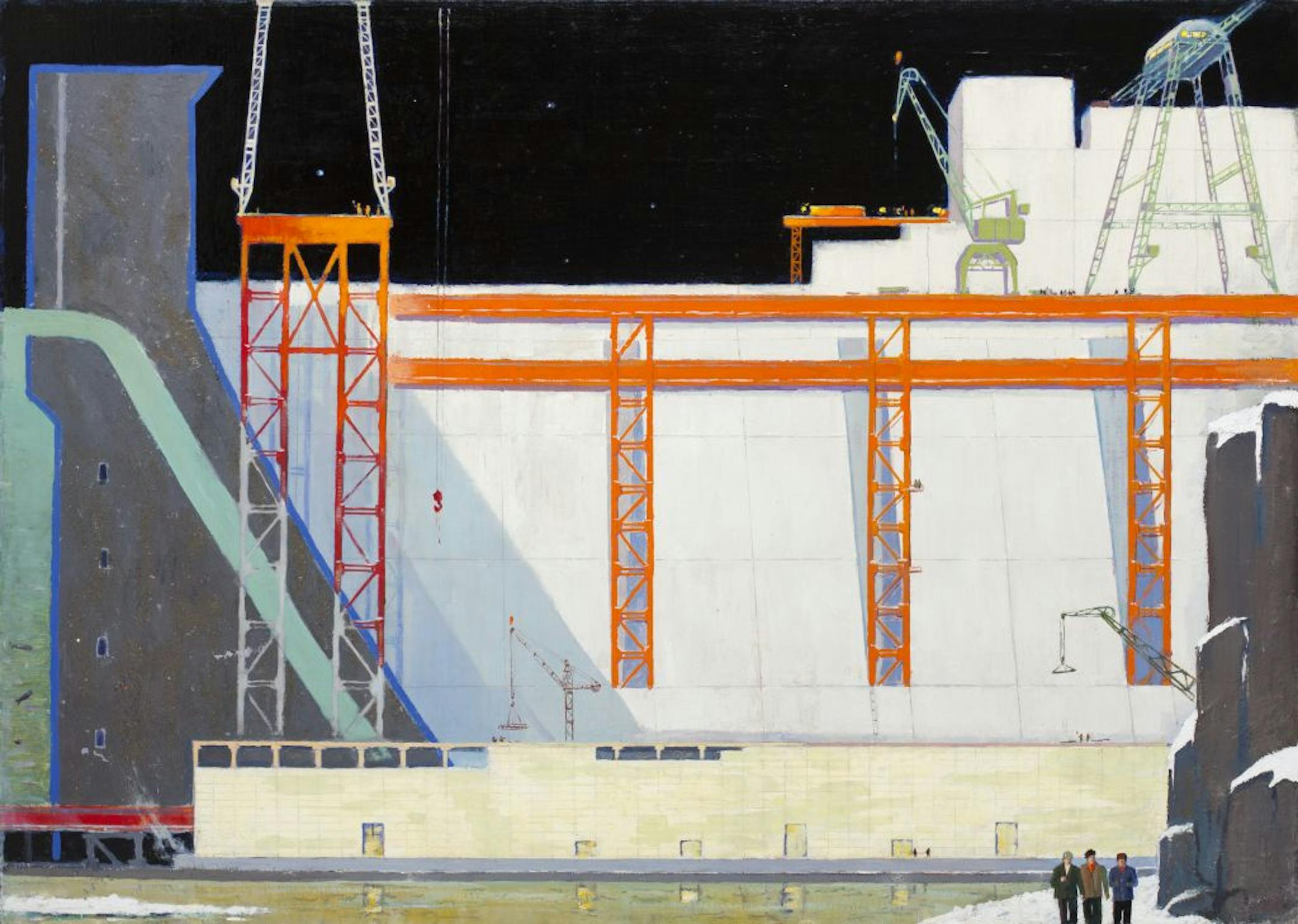 Vladimir Petrovich Tomilovski's 1970 painting "Construction of the Bratsk Hydro Electric Power Plant 1."
