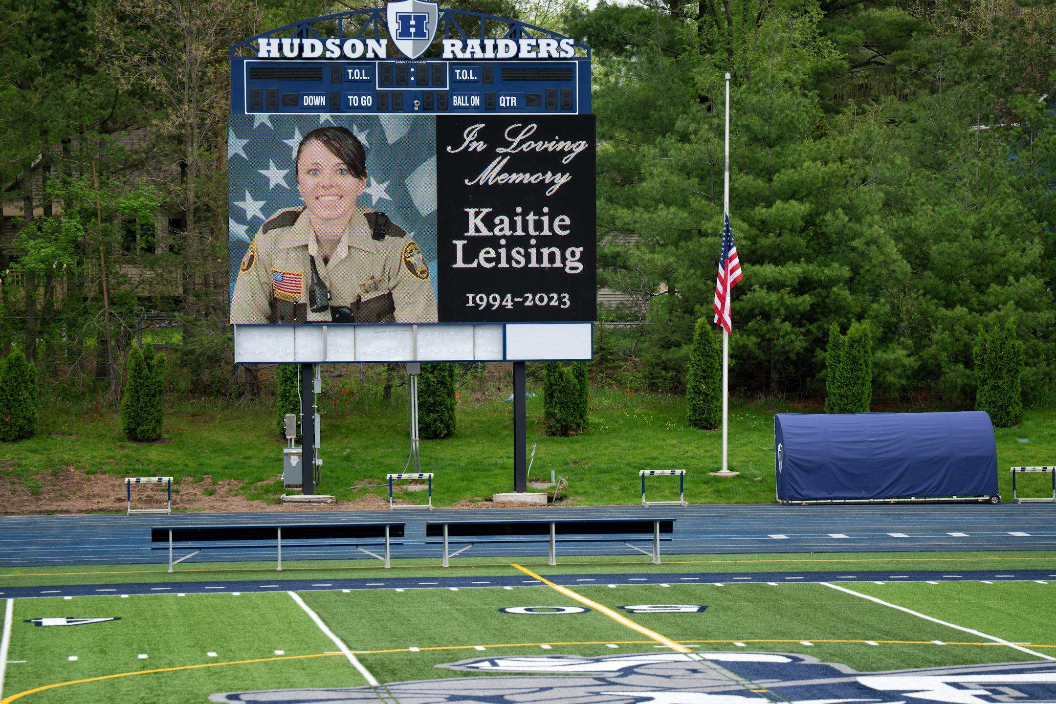 A tribute to Kaitie was displayed on the Hudson Raiders football stadium.