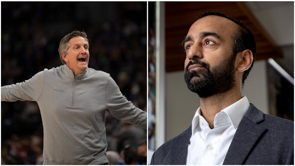 Timberwolves coach Chris Finch (left) and executive vice president Sachin Gupta still compare notes often, as they did when both worked in the Houston