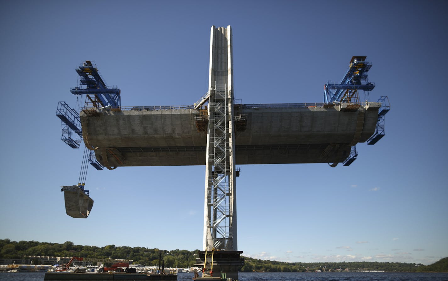 A segment was lifted from a barge beneath pier 9 of the St. Croix Crossing project under construction Thursday afternoon on the St. Croix River near Stillwater. ] JEFF WHEELER &#x2022; jeff.wheeler@startribune.com Problems with ironwork on the St. Croix River bridge were reported to project leaders months before last week's announcement of a major delay in the construction schedule. The St. Croix Crossing construction project was photographed Thursday afternoon, September 10, 2015 on the water o