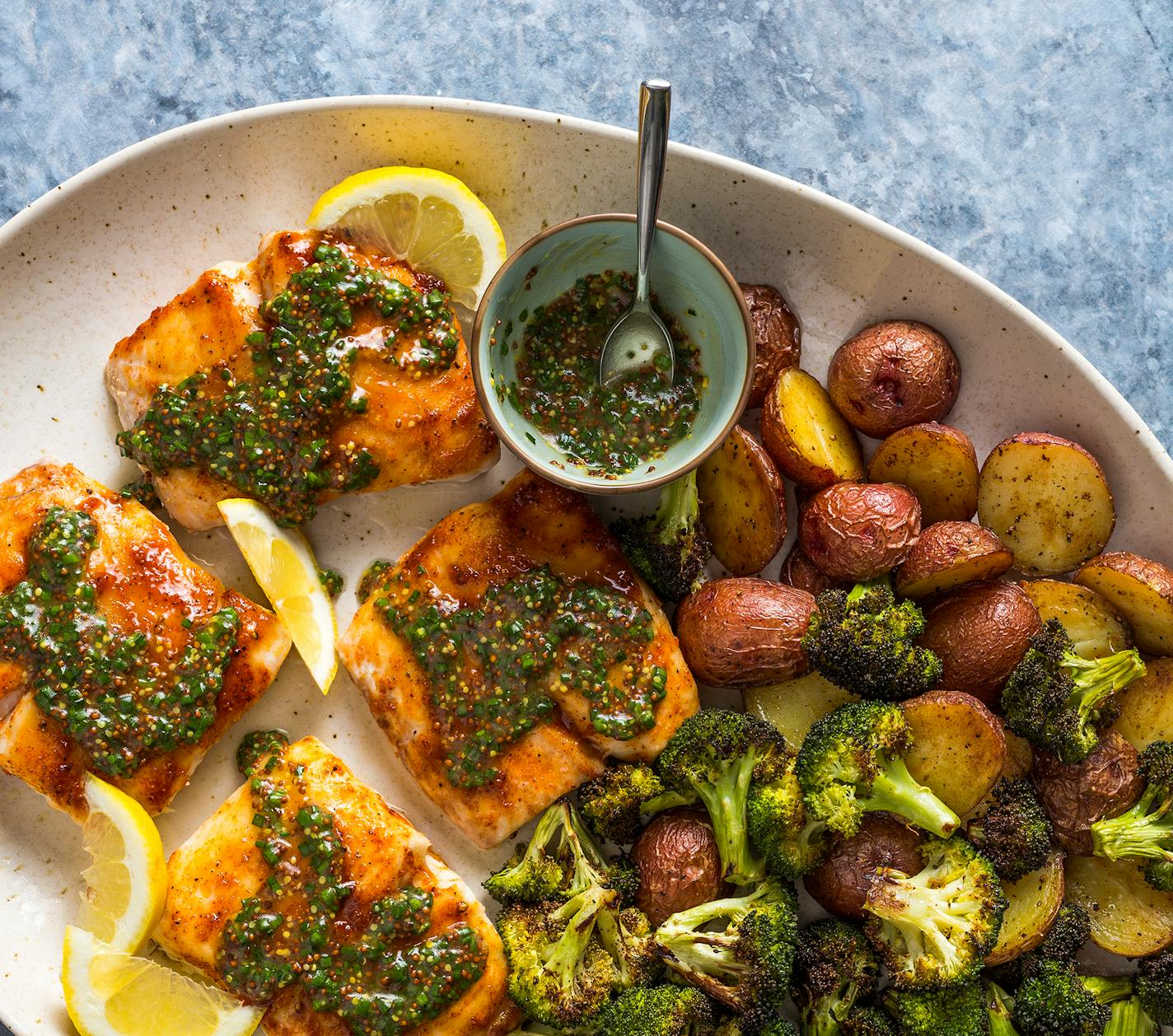 Roasted Snapper and Vegetables with Mustard Sauce from "The Complete Autumn and Winter Cookbook from America's Test Kitchen" (2021). Joe Keller, America's Test Kitchen