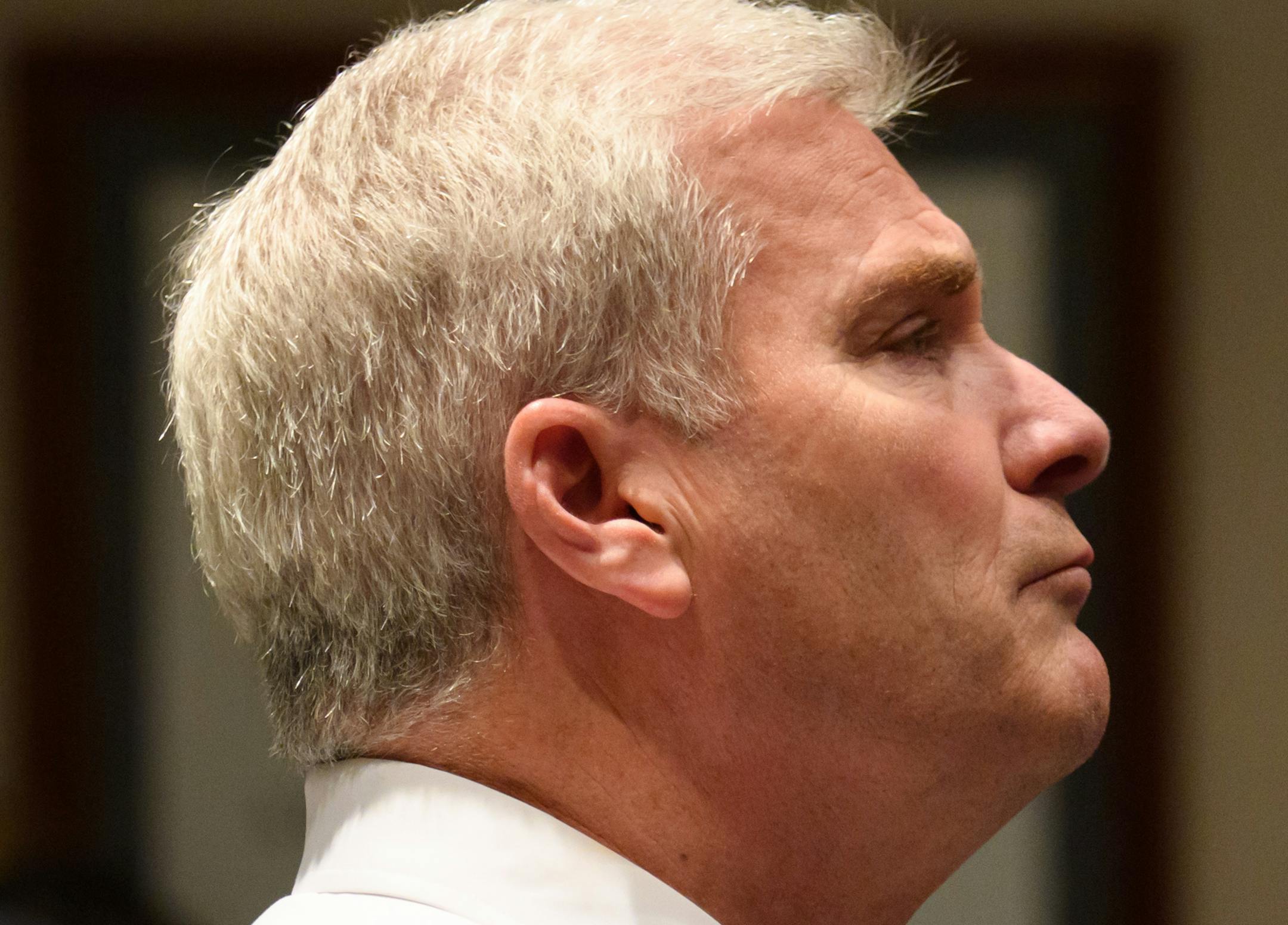 Rep. Tom Emmer listened to a question at his first town hall of the year in Sartell. ] GLEN STUBBE • glen.stubbe@startribune.com Wednesday February 22, 2017 Rep. Tom Emmer holds his first town hall of the year in Sartell. Expecting a large turnout, similar to what's been happening around the country as people have turned out to challenge President Trump's actions and see how their representatives are responding.