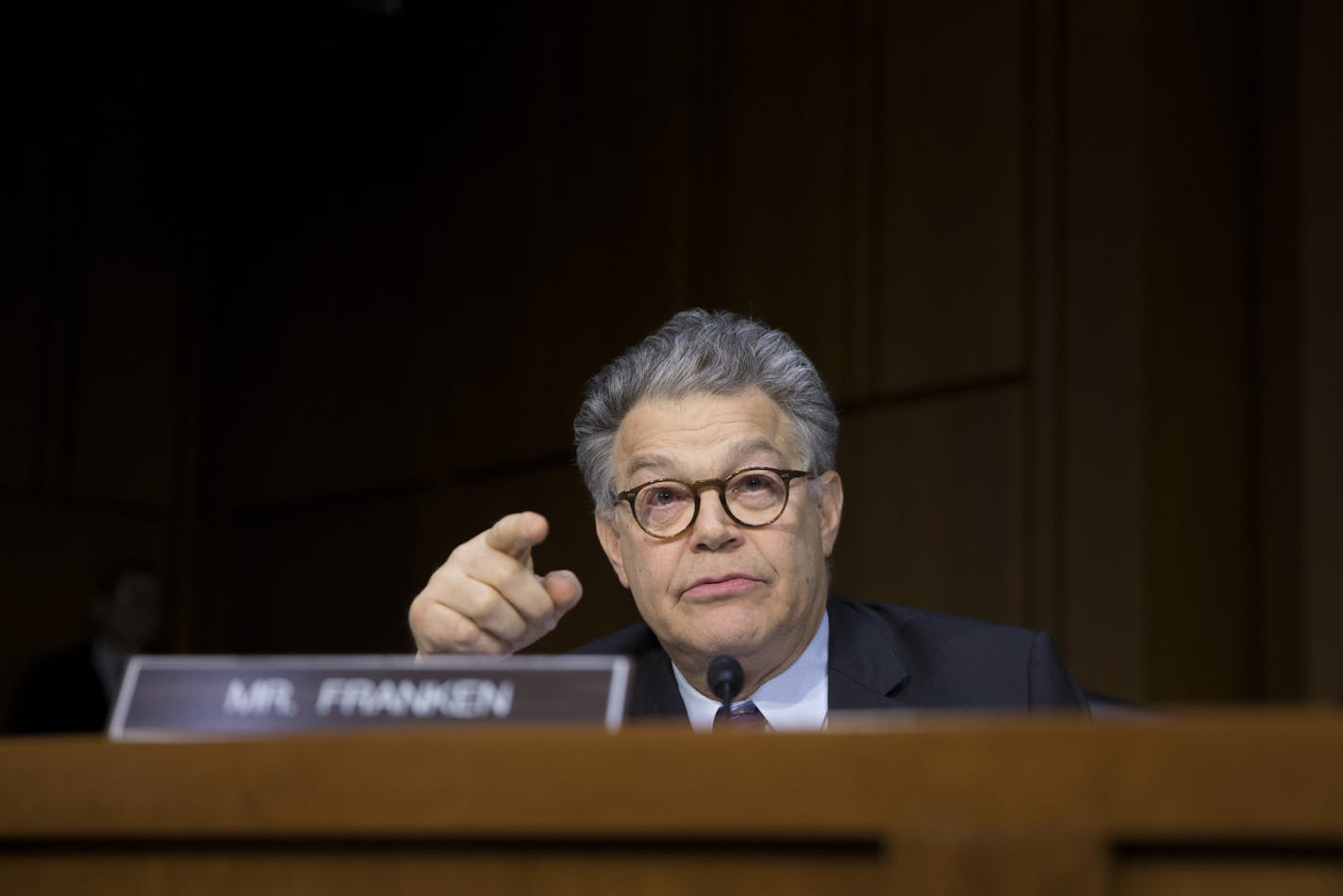 Sen. Al Franken (D-Minn.) questions Attorney General Jeff Sessions during a Senate Judiciary Committee hearing on Capitol Hill, in Washington, Oct. 18, 2017. Sessions and Franken repeatedly interrupted each other, reading old quotations aloud to make their points in an exchange that ultimately did little to shed light on any ties between Sessions and Russians. (Tom Brenner/The New York Times)