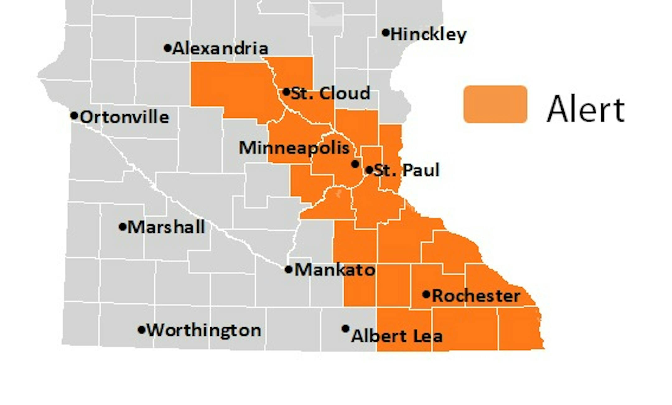Air quality index values have reached the orange or "unhealthy for sensitive groups" category, the MPCA said Friday.