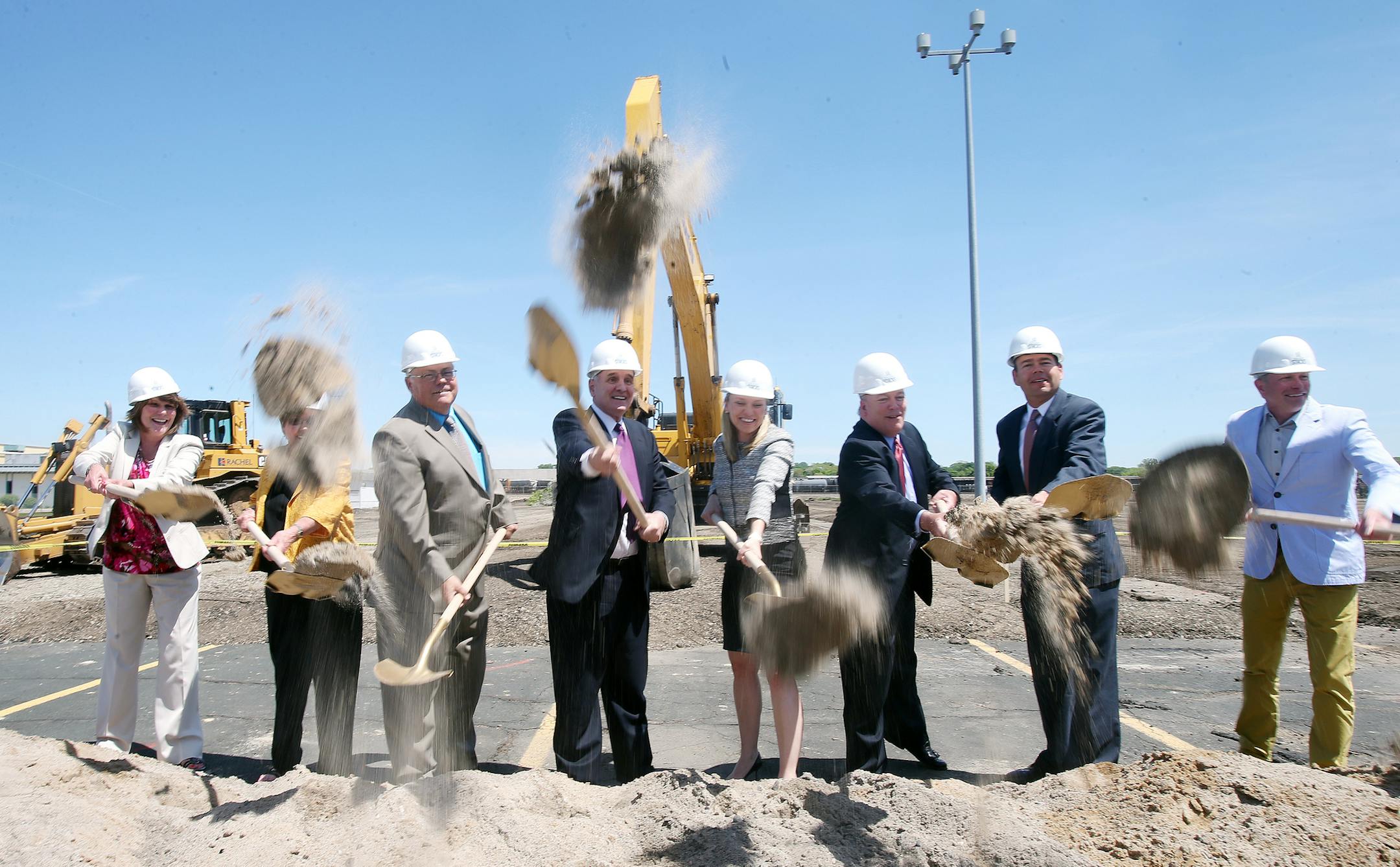 Govenor Mark Dayton (center) attended a groundbreaking for a huge industrial redevelopment site in Fridley. The site will be redeveloped into light industrial and distribution space. ] JOELKOYAMA&#x201a;&#xc4;&#xa2;jkoyama@startribune Minneapolis, MN on May 29, 2014.