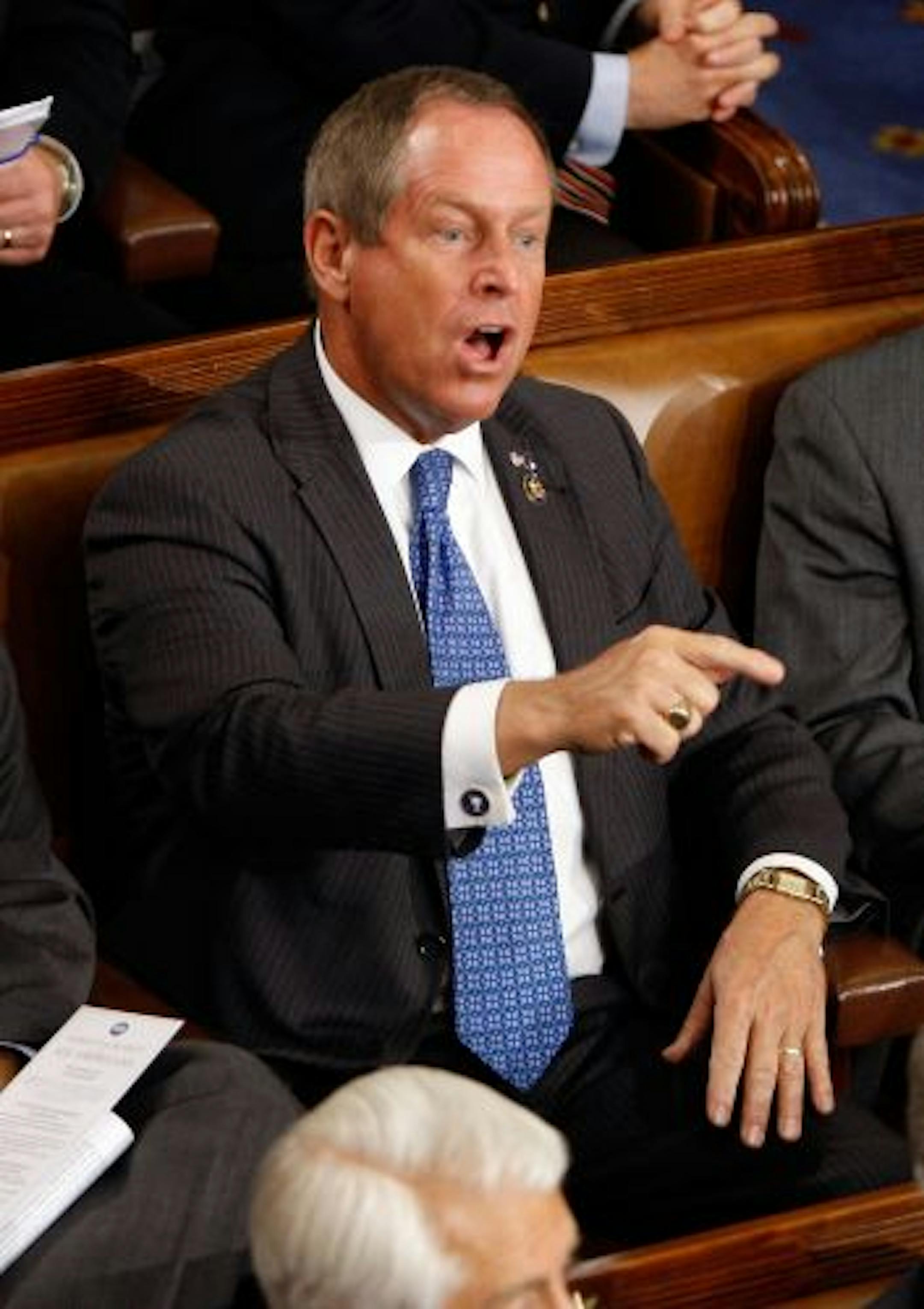 WASHINGTON - SEPTEMBER 09: Rep. Joe Wilson (R-SC) shouts "You Lie" as U.S. President Barack Obama addresses a joint session of the U.S. Congress at the U.S. Capitol September 9, 2009 in Washington, DC. Obama addressed the joint session to urge passage of his national health care plan, the centerpiece of his domestic agenda.