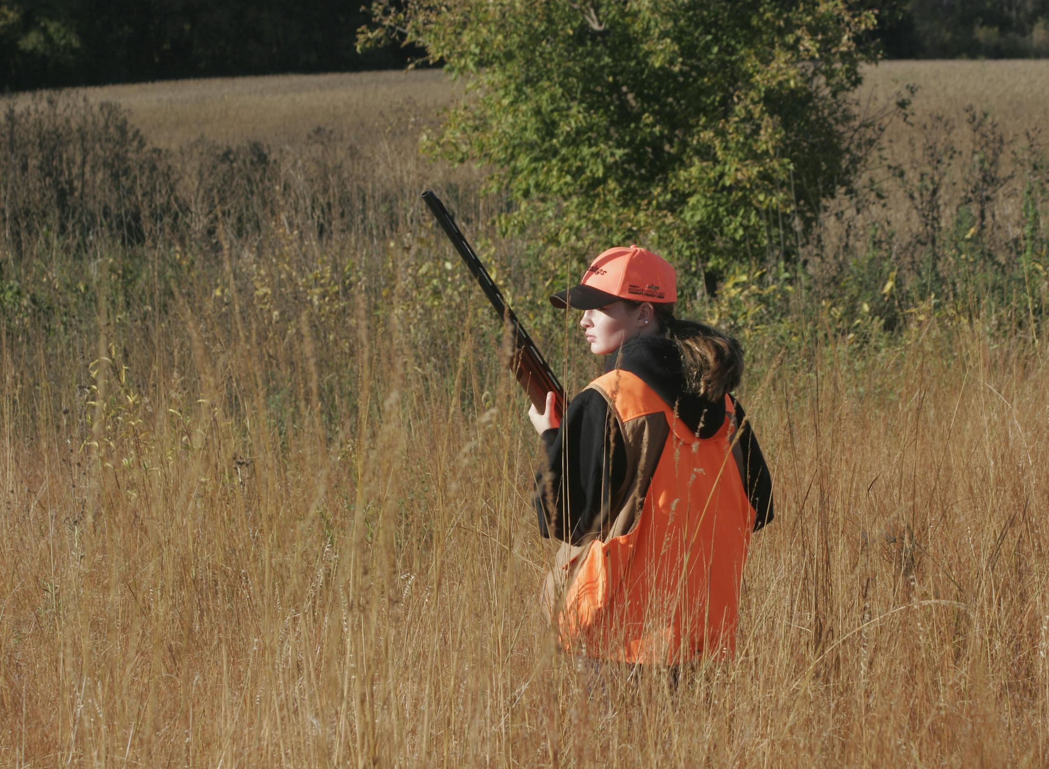Stephanie Lohse, 14, of Lester Prairie, hunted pheasants Saturday at the Governor's Pheasant Opener near Madeila, Minn. She was one of eight Minnesota State High School Clay Target League competitors invited to this year's event.