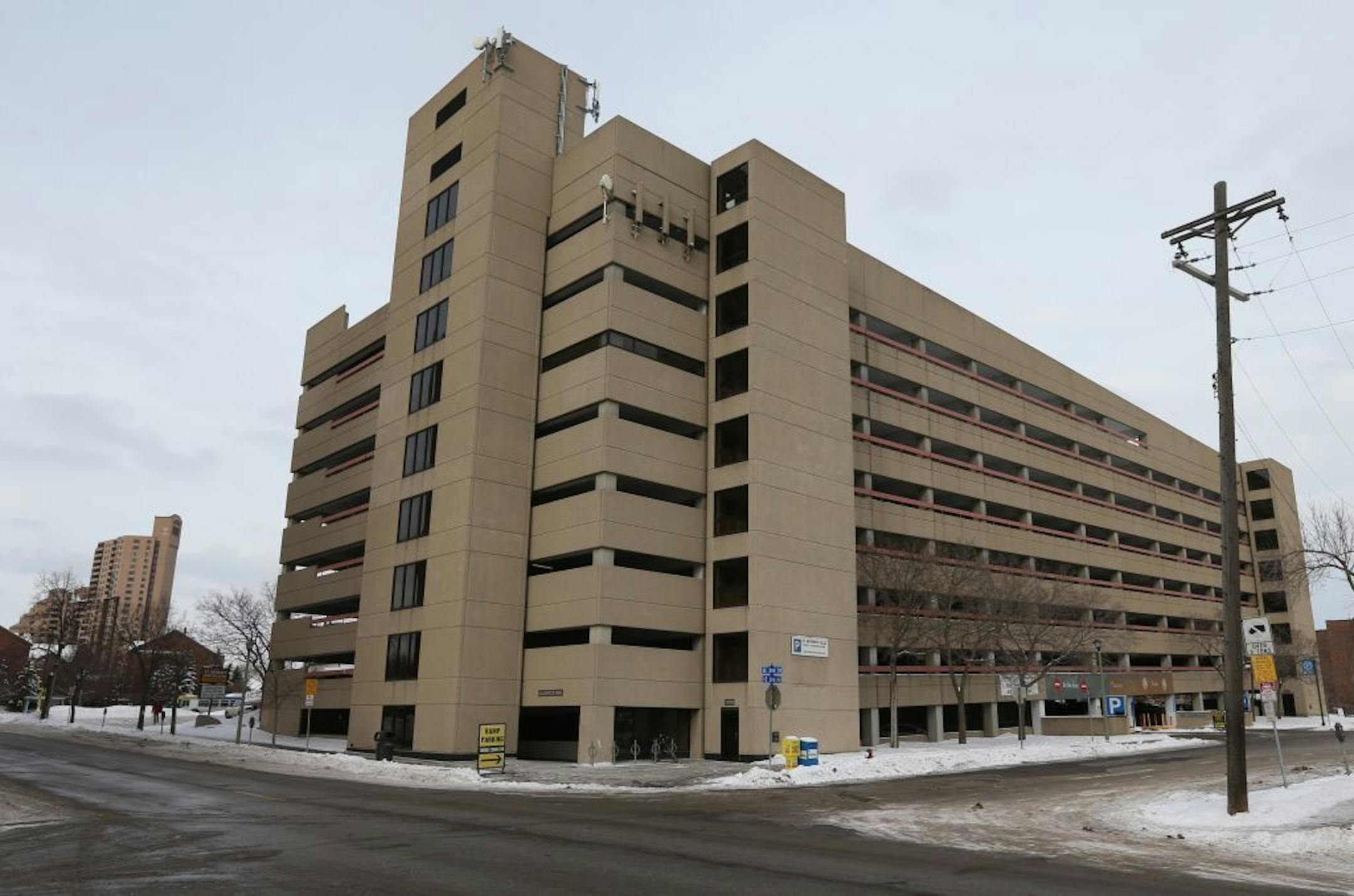 Parking ramp at 201 2nd Ave SE, Mpls, photographed on 12/13/13. The parking ramp is often the ugly duckling of architecture. But several development projects in the Twin Cities are looking at parking ramps in a new way by either integrating existing garages into new projects or converting them in to more-active uses. Tom Fisher, head of the U of M's architecture school, is a national proponent of retooling these ubiquitous landmarks, particularly as Millennials eschew cars in favor of mass trans