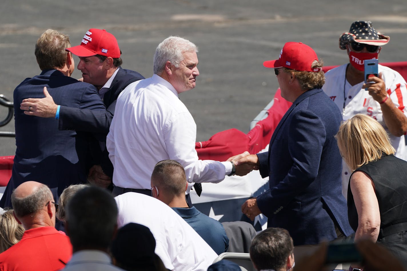 U.S. Rep. Tom Emmer of Minnesota greeted Republicans before President Donald Trump spoke in Mankato in August. GLEN STUBBE • glen.stubbe@startribune.com