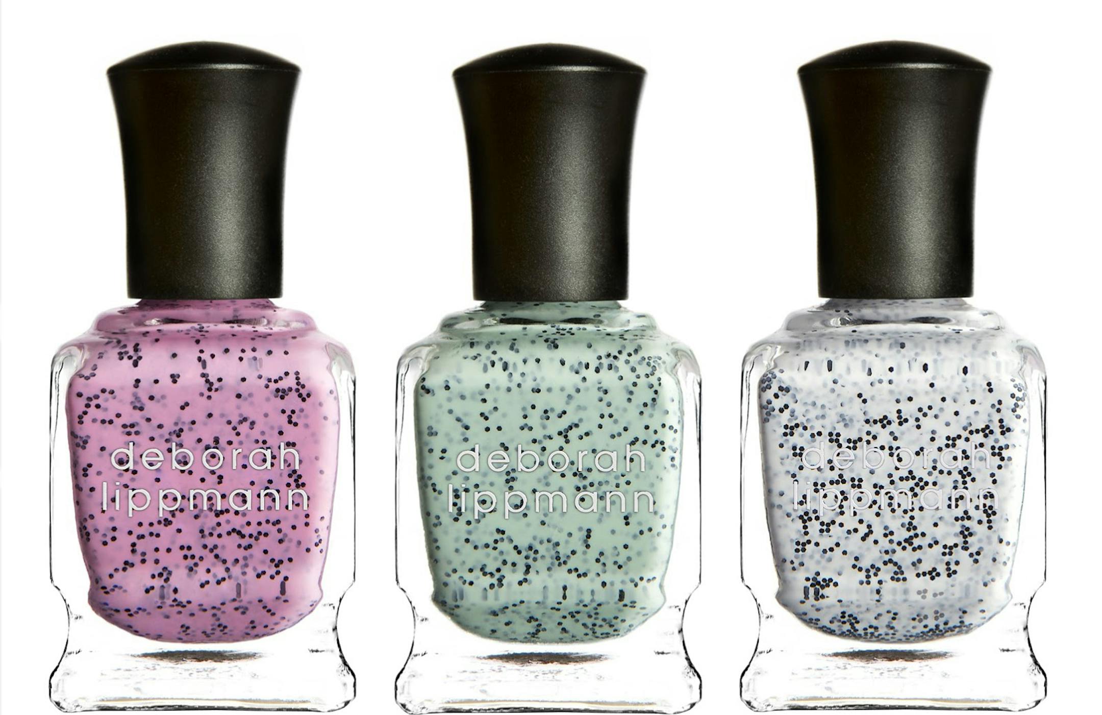 Deborah Lippmann Staccato collection combines black glitter with pastel colors. Try the pink I'm Not Edible, mint Rockin' Robin or white Polka Dots and Moonbeams. (MCT) ORG XMIT: 1137577