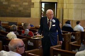 Bill Pilgram truly takes great pleasure in meet his fellow parishioners on Sunday. He has also put in countless hours on various maintenance projects 