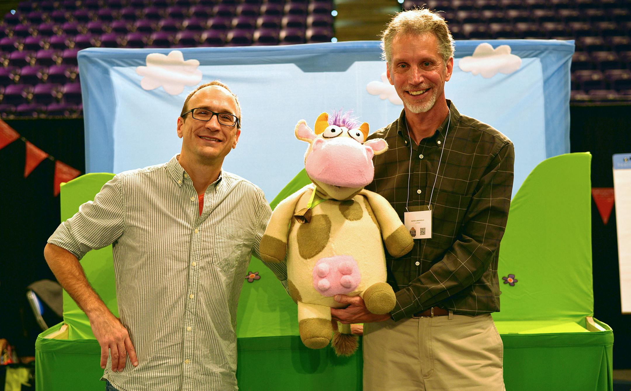 Author David LaRochelle, right, and illustrator Mike Wohnoutka, left