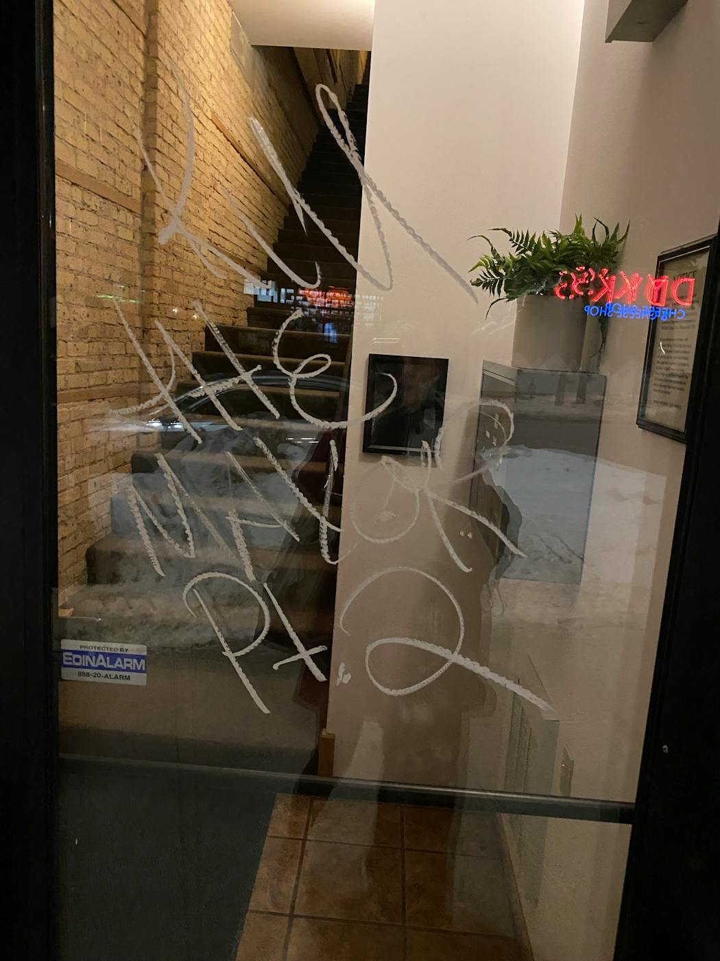 The front door of the building where Minneapolis Mayor Jacob Frey lives was painted with the words, “Kill the mayor, Pt. 2,” in late January 2023. The “part 2” is presumably a reference to a nearly identical vandalism on the same door that was removed weeks before. 