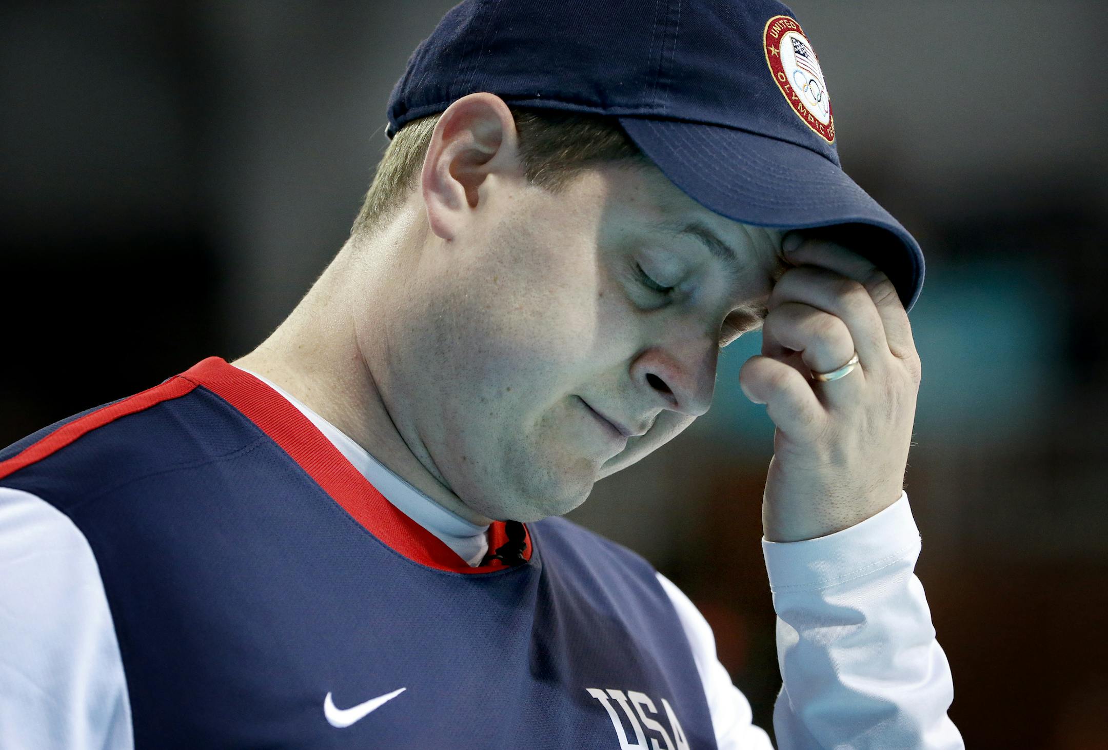 Team USA skip John Schuster reacted during Monday night's draw vs. Norway. Norway beat USA 7-4 on Monday at the Ice Cube Curling Center. ] CARLOS GONZALEZ cgonzalez@startribune.com - February 10, 2013, Sochi, Russia, Sochi 2014 Winter Olympics, Men's Curling, The Ice Cube Curling Center, USA vs. Norway