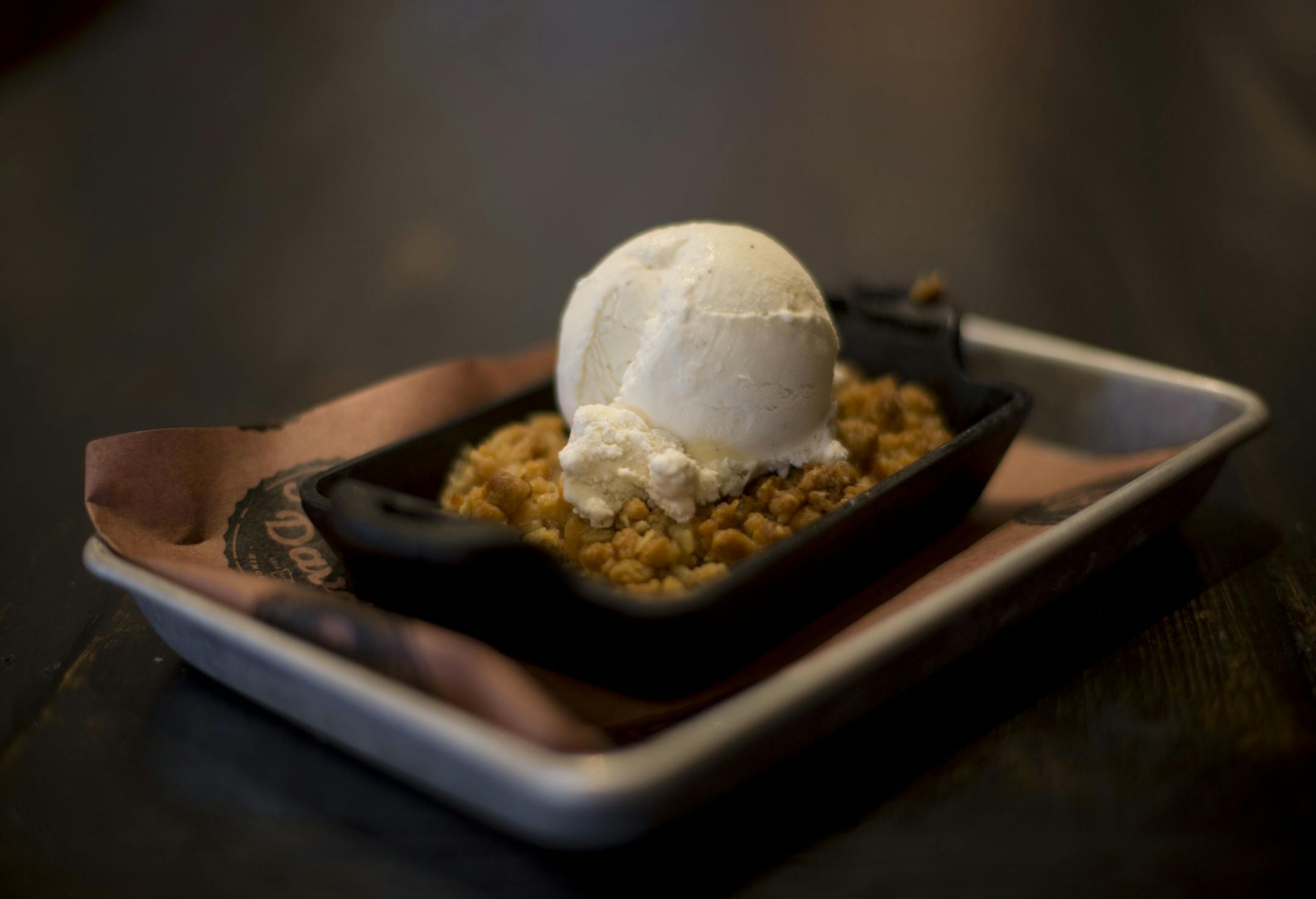 The apple crisp is one of the new desserts at Famous Dave's in Coon Rapids.