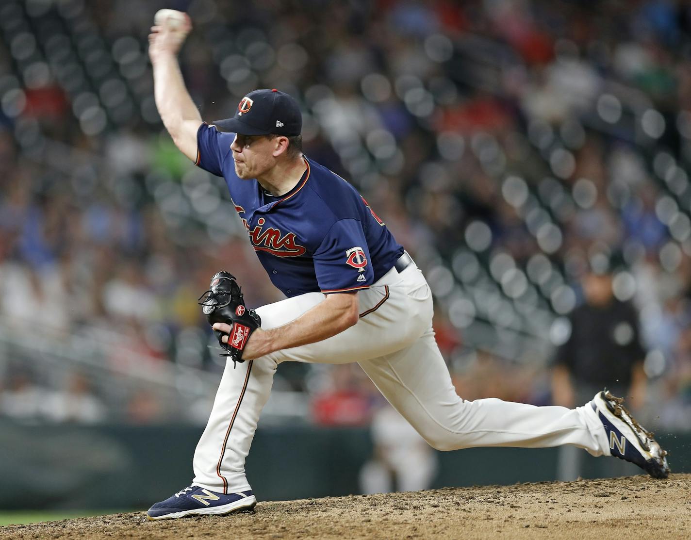 Minnesota Twins relief pitcher Trevor May (65) pitched in the ninth inning.