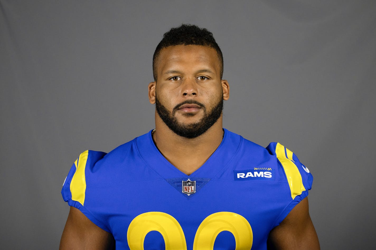 This is a 2020 photo of Aaron Donald of the Los Angeles Rams NFL football team. This image reflects the Los Angeles Rams active roster as of Friday, July 31, 2020 when this image was taken. (AP Photo)