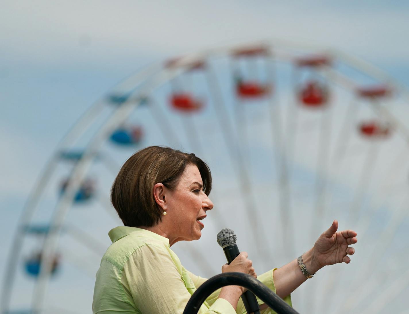 Sen. Amy Klobuchar spoke at the Des Moines Register's Political Soapbox at the Iowa State Fair.