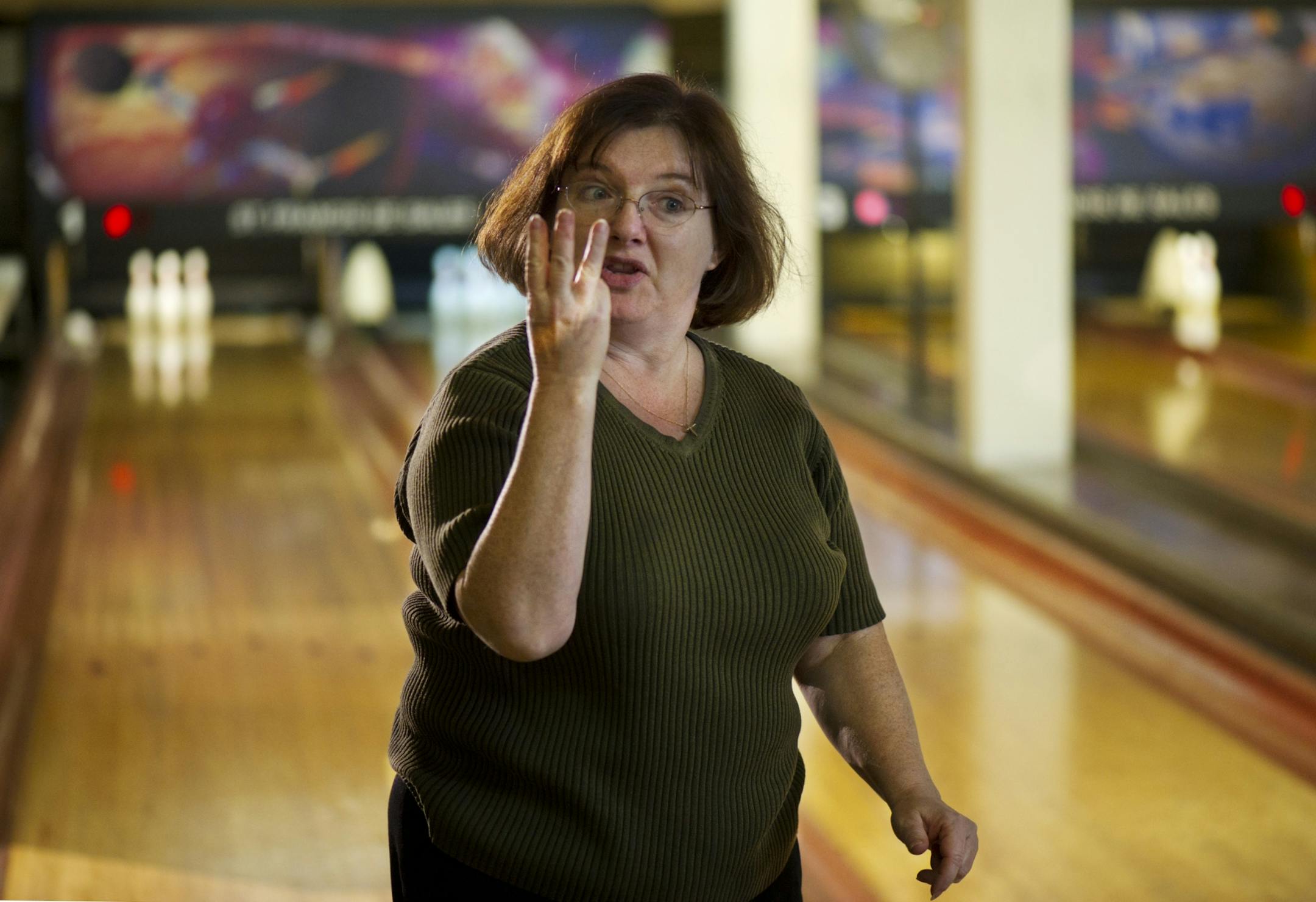 Shari Denkinger left three pins standing.
