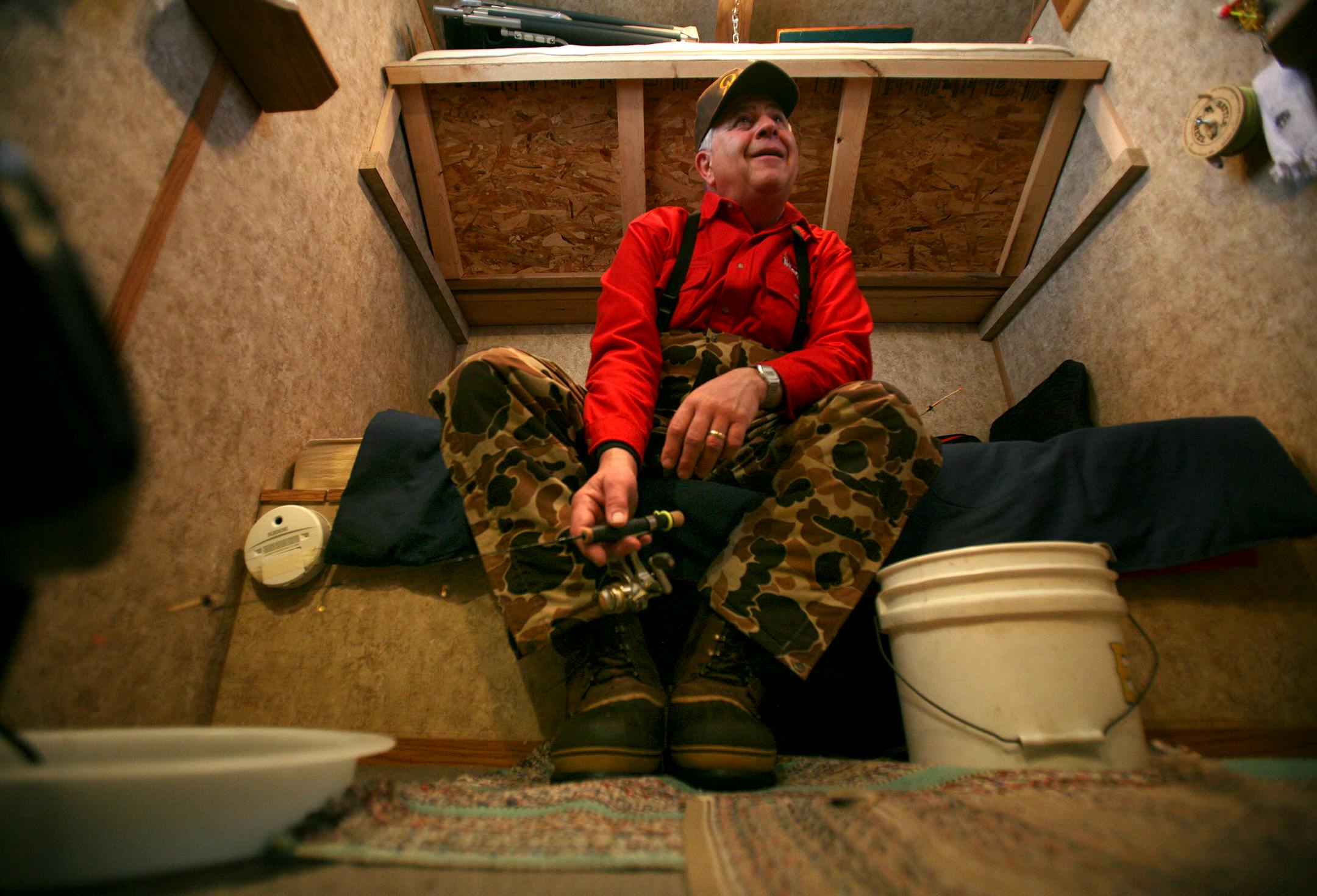 "Tackle'' Terry Tuma fished for sunfish in a friend's ice house this week on Prior Lake. Tuma, 65, of Montgomery, Minn., has been sharing his fishing knowledge with anglers for decades via seminars, newspaper stories and radio and TV shows — and has no plans to slow down.