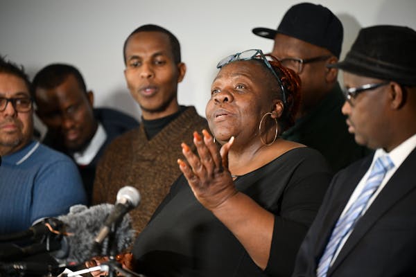 Marianna Brown, co-vice president of the Minnesota Uber and Lyft Drivers Association (MULDA), spoke at Friday's news conference at Zawadi Event Center