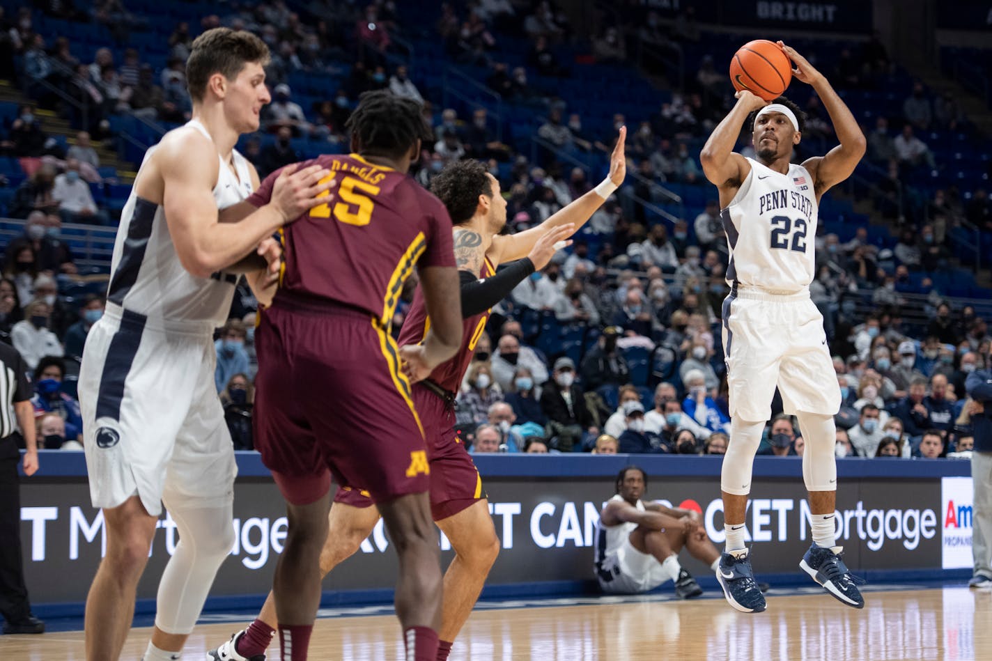 Penn State guard Jalen Pickett with a common theme vs. the Gophers on Thursday: making an open shot.