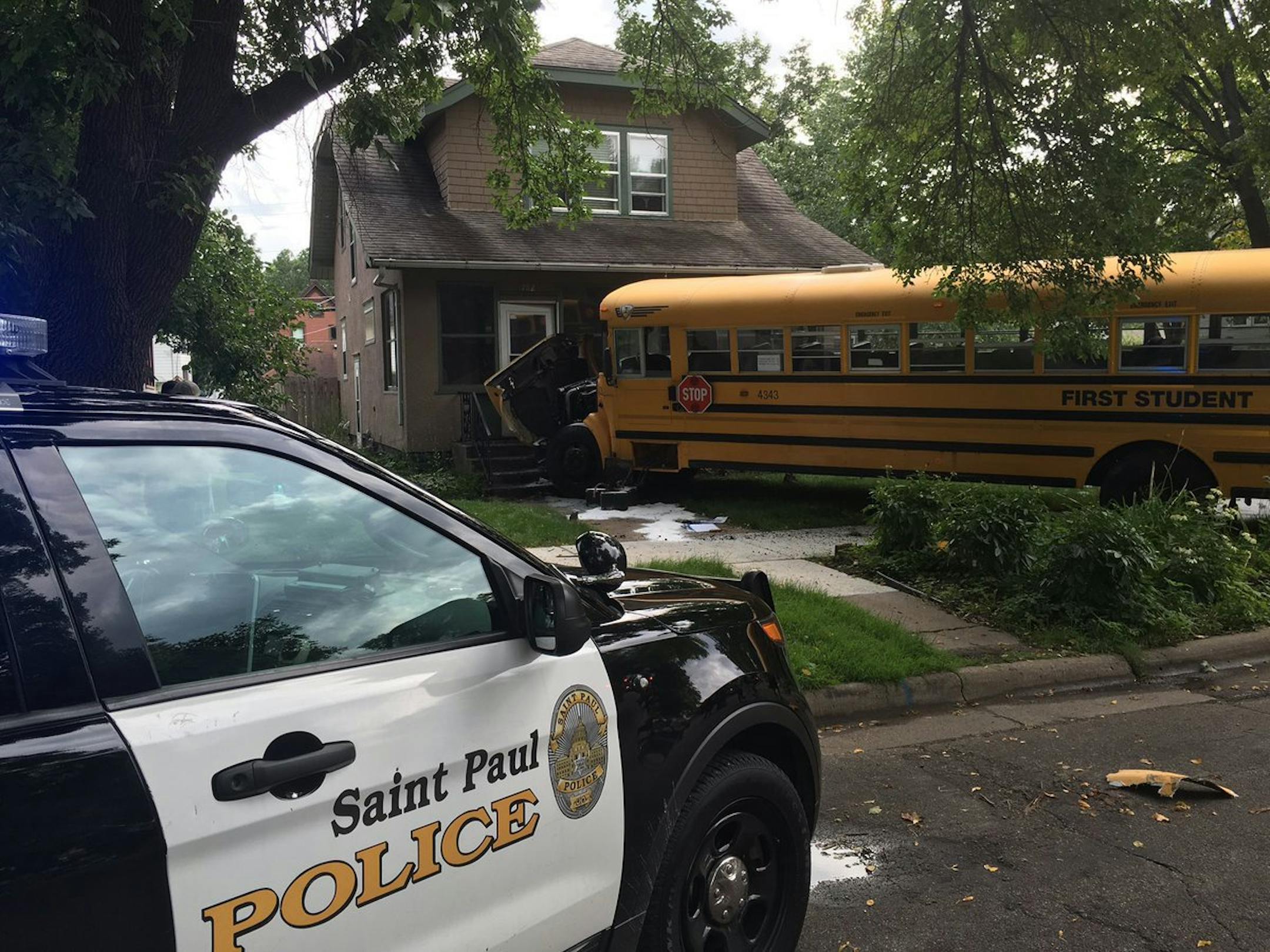 St. Paul police responded to a crash involving a school bus and pickup truck Friday afternoon at Weide Street and Geranium Avenue.