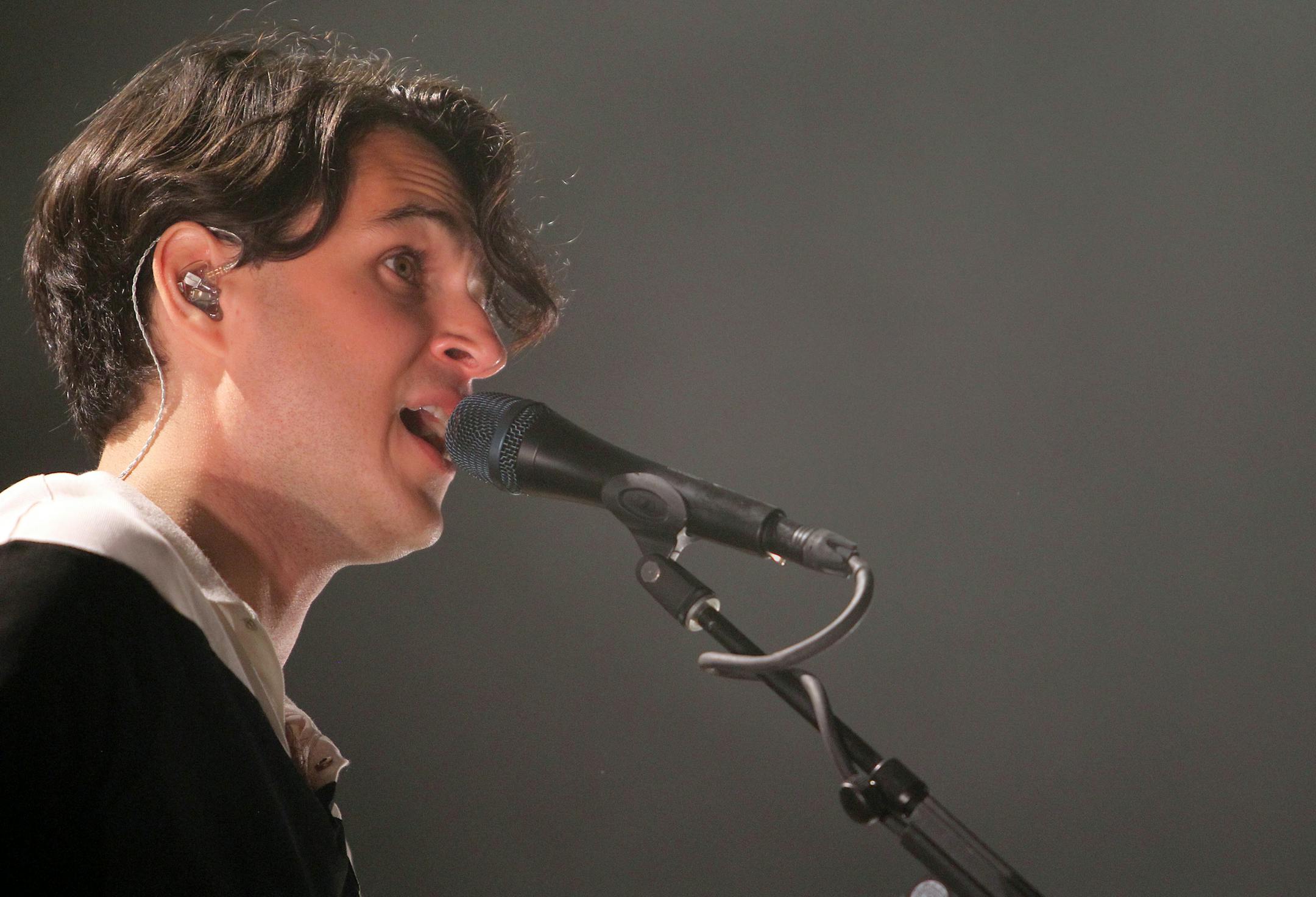 Ezra Koenig, of Vampire Weekend, performs at the Orpheum Theatre in Minneapolis on Monday.