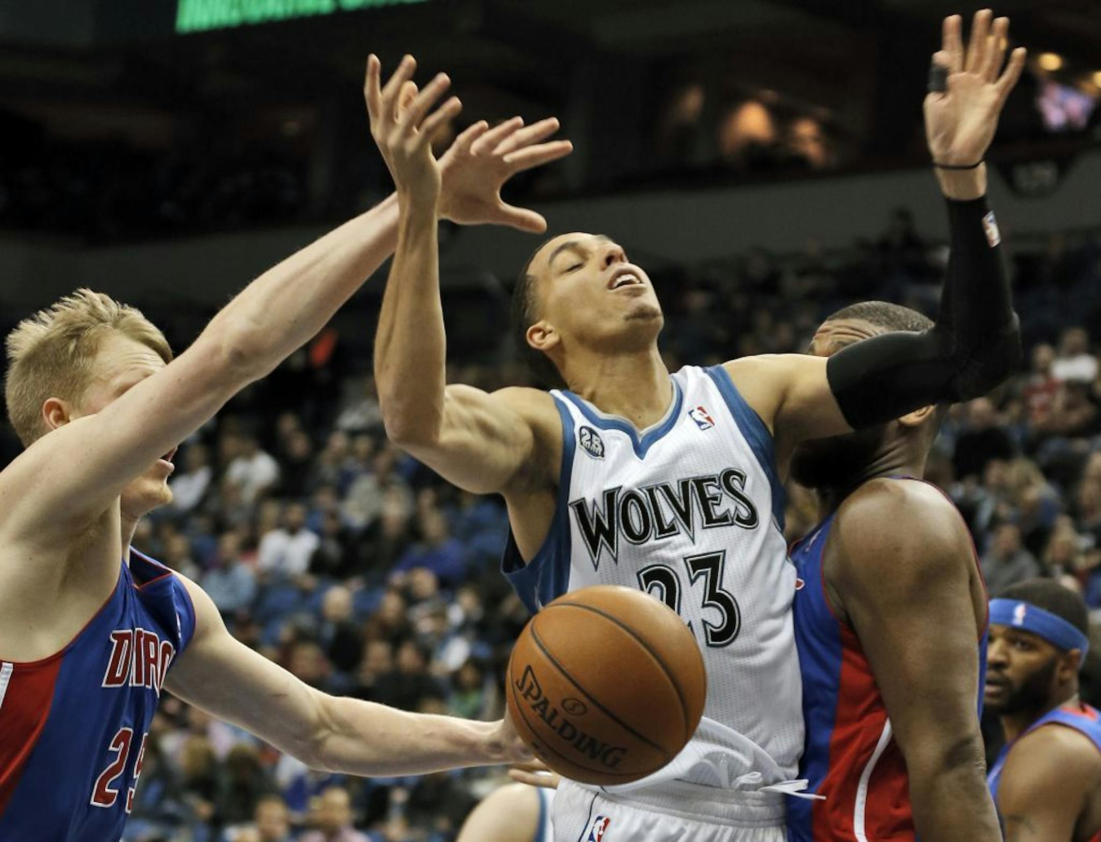 Wolves Kevin Martin was fouled as he drove to the basket for a first half layup.