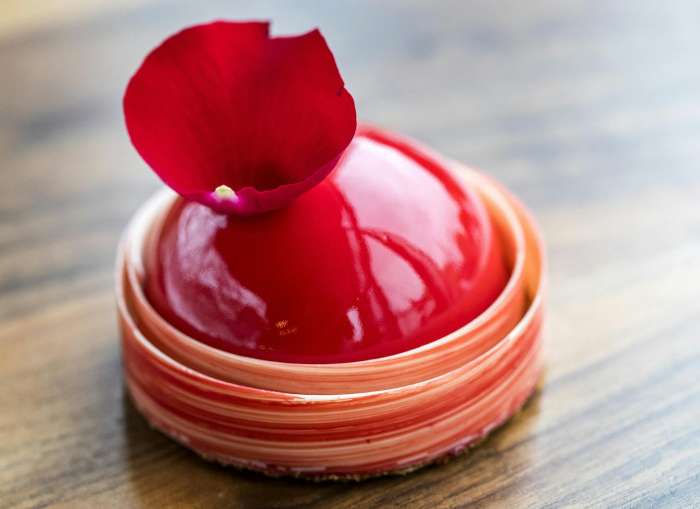 The "Rose Street," a vanilla-white chocolate cake with raspberry and hazelnut crunch, from Rose Street Patisserie.