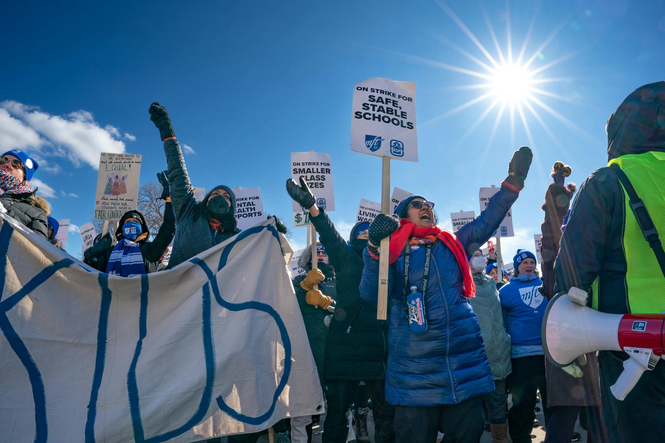 Twin Cities teachers including MFT, Minneapolis Federation of Teachers Local 59, and ESP, Education Support Professionals, rallied at the Minnesota State Capitol.