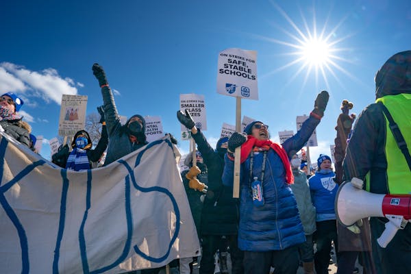 Twin Cities teachers including MFT, Minneapolis Federation of Teachers Local 59, and ESP, Education Support Professionals, rallied at the Minnesota St