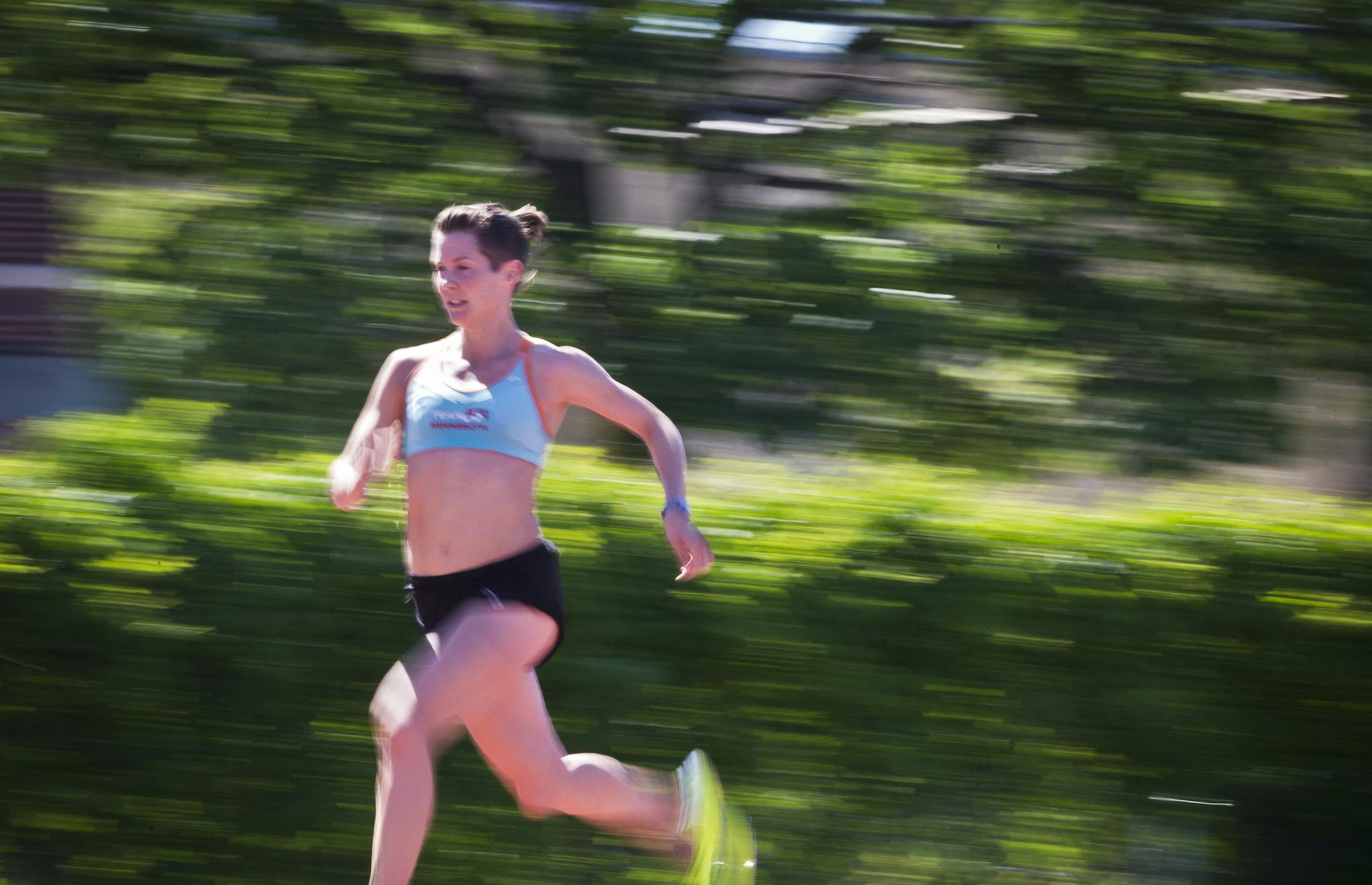 Steeplechaser Jamie Cheever, who competes Thursday in the U.S. Track and Field championships in Des Moines, Iowa, practiced at Macalester College in St. Paul, Minn., on Sunday, June 16, 2013. ] (RENEE JONES SCHNEIDER * reneejones@startribune.com)