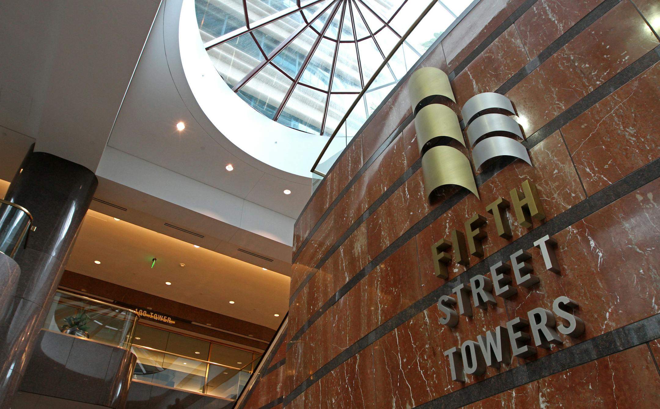 Interior of Fifth Street Towers, photographed on 5/28/13. Feature on Fifth Street Towers for the Bricks & Mortar page. The towers, built in the 1980s, were sold last year at sheriff's auction. They've been renovated, and they secured the coveted LEED certification in the process. Last week, the Minneapolis law firm Moss & Barnett said it signed a long-term lease.] Bruce Bisping/Star Tribune bbisping@startribune.com