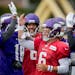 Minnesota Vikings quarterbacks and receivers enjoyed a lighthearted moment during the afternoon practice.