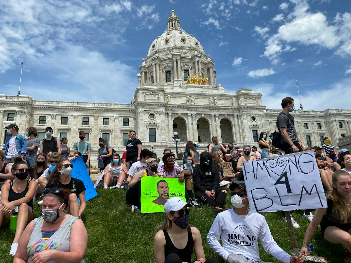 People gathered at the State Capitol recently for a student-led "Sit to Breathe" protest to call attention to the policing of black communities in Minnesota.