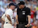 Minnesota Twins manager Paul Molitor (4) was ejected by home plate umpire Jeff Nelson in the bottom of the sixth inning after arguing against a strike