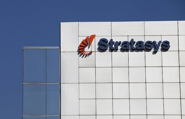 A logo sits on display outside the offices of Stratasys Ltd., manufacturer of 3D printing machines, in Rehovot, Israel, on Sunday, July 28, 2013. Stra