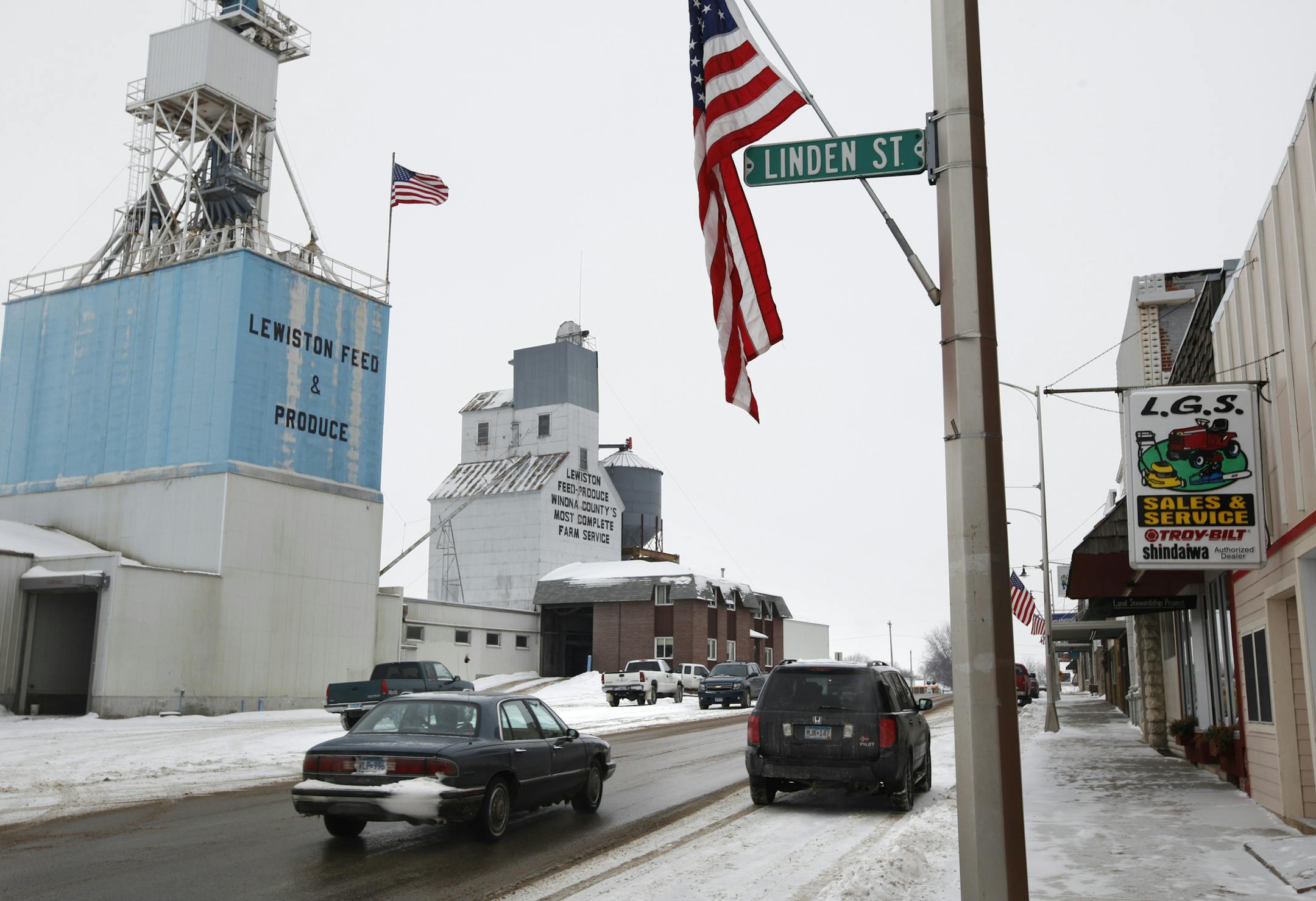 BRIAN PETERSON • brianp@startribune.com LEWISTON, MN 01/14/2011 ] This week state legislators will be presented with a sweeping and ambitious plan that could stop the downward spiral of water pollution in Minnesota. it lays out how the state should spend the $85 million a year from the legacy amendment dedicated to protecting its beloved waters. (IN THIS PHOTO) The Lewiston Feed and Produce elevators dominate the downtown of this small farming town, just like farming dominates the local L