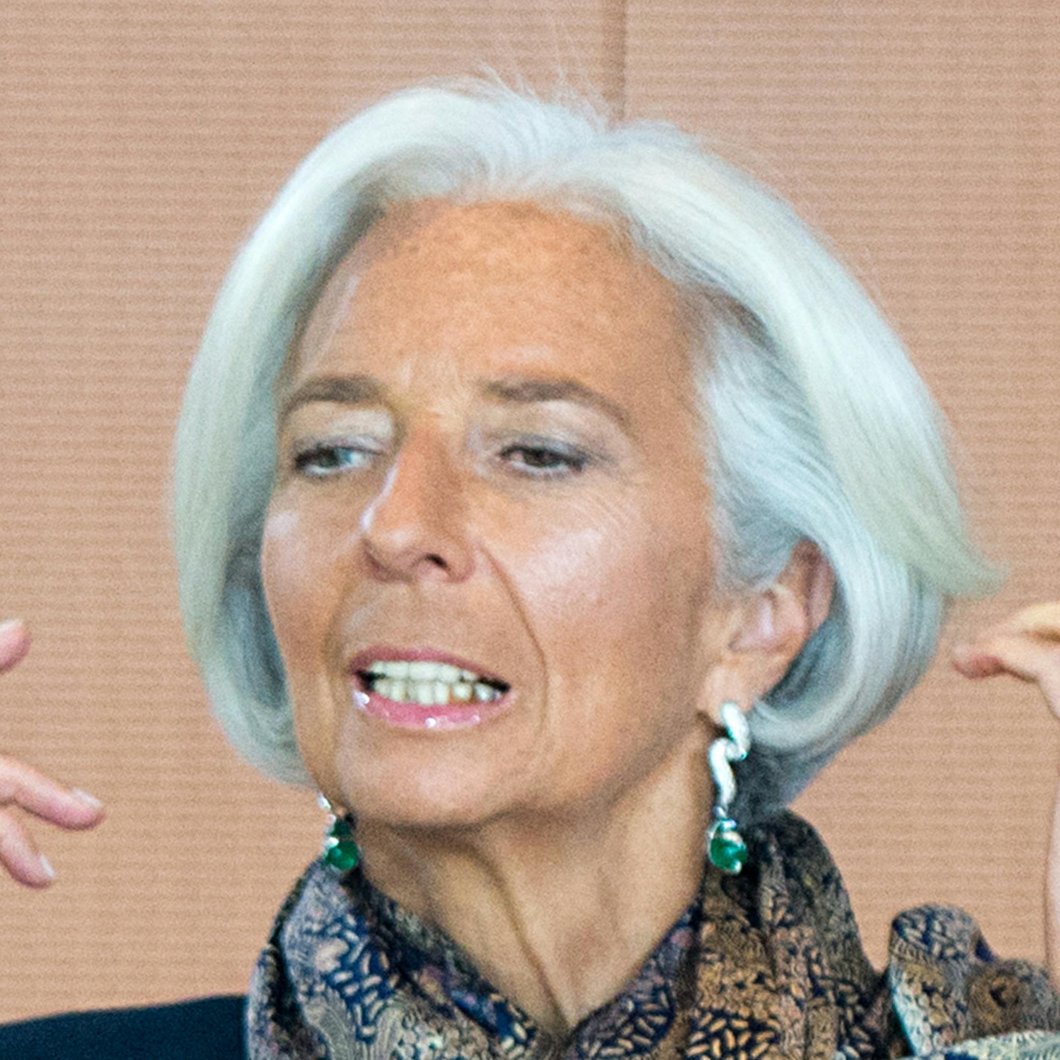 International Monetary Fund , IMF, Managing Director , Christine Lagarde, gestures prior to a meeting with German chancellor Angela Merkel, and leaders of International Economic Organizations , at the chancellery, in Berlin Tuesday May 13, 2014. (AP Photo/ Maurizio Gambarini,Pool)