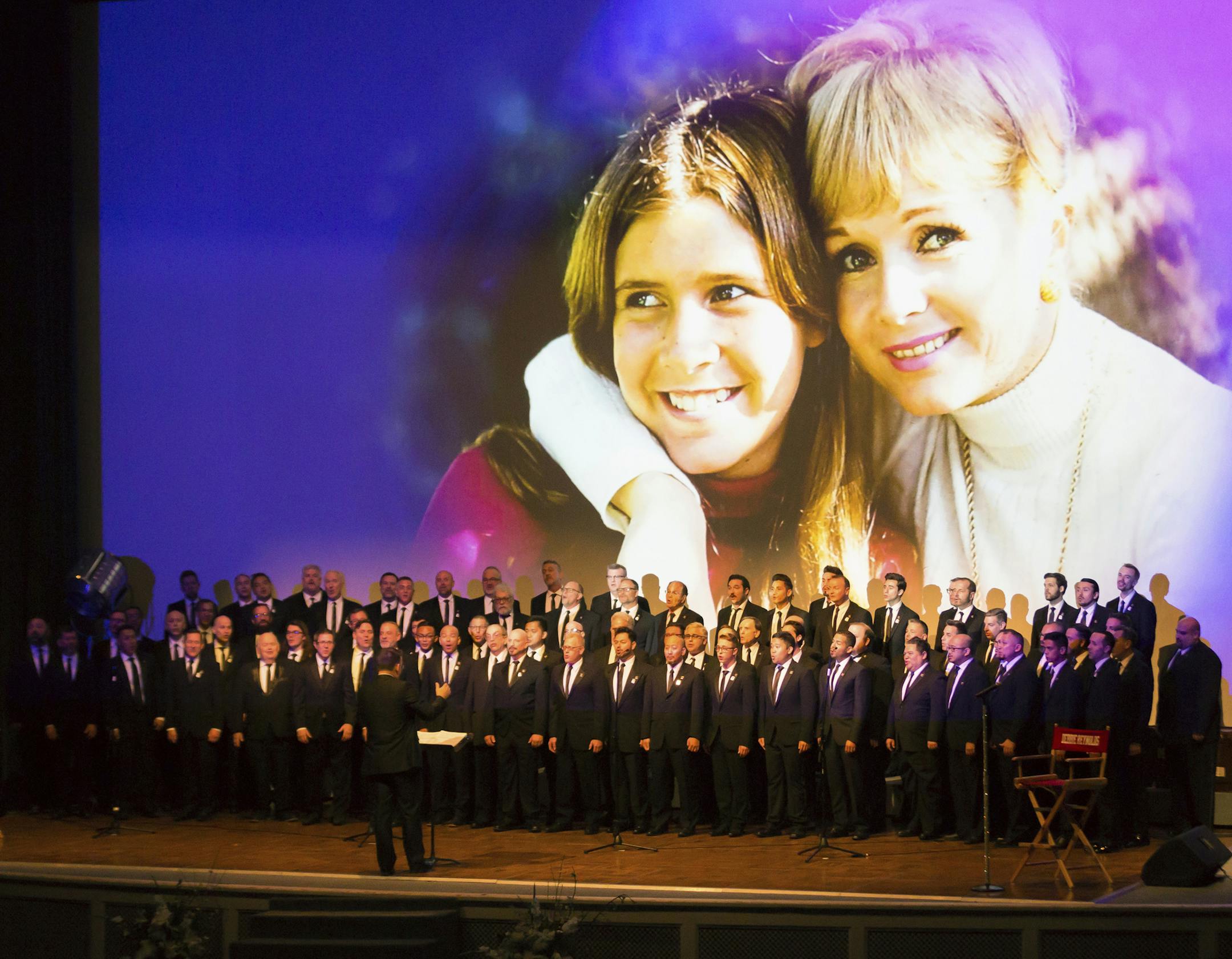 The Gay Men's Chorus of Los Angeles performs at the Carrie Fisher and Debbie Reynolds Memorial Service at The Forest Lawn on Saturday, March 25, 2017, in Los Angeles.