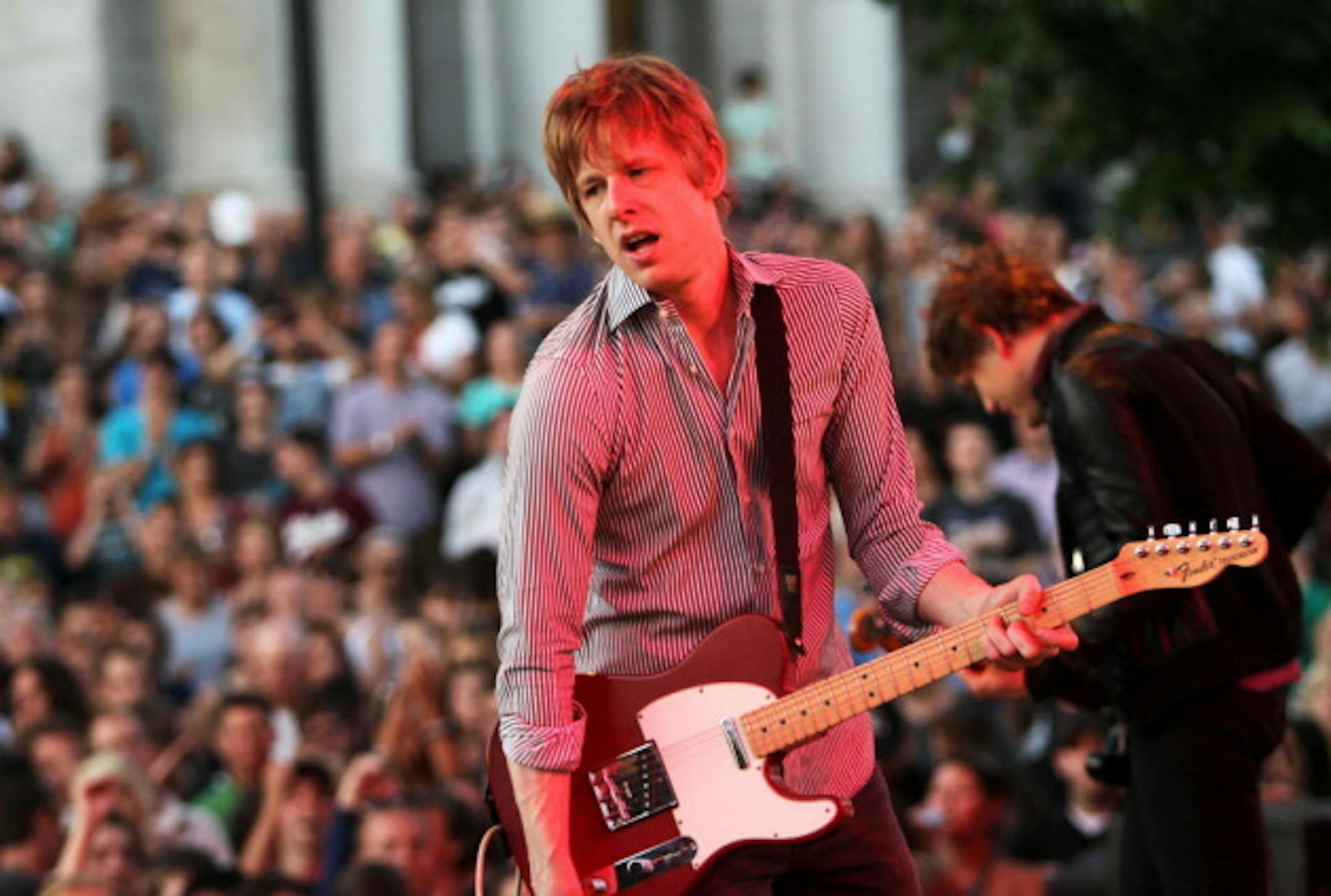 Spoon frontman Britt Daniel might be happier playing Rock the Garden in June than he appears in this photo from the Basilica Block Party in 2010. / David Joles, Star Tribune