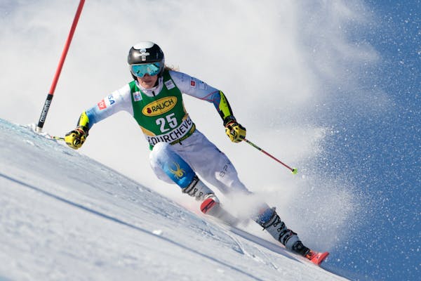 Paula Moltzan navigated the course during a World Cup giant slalom in Courchevel, France on Dec. 21.