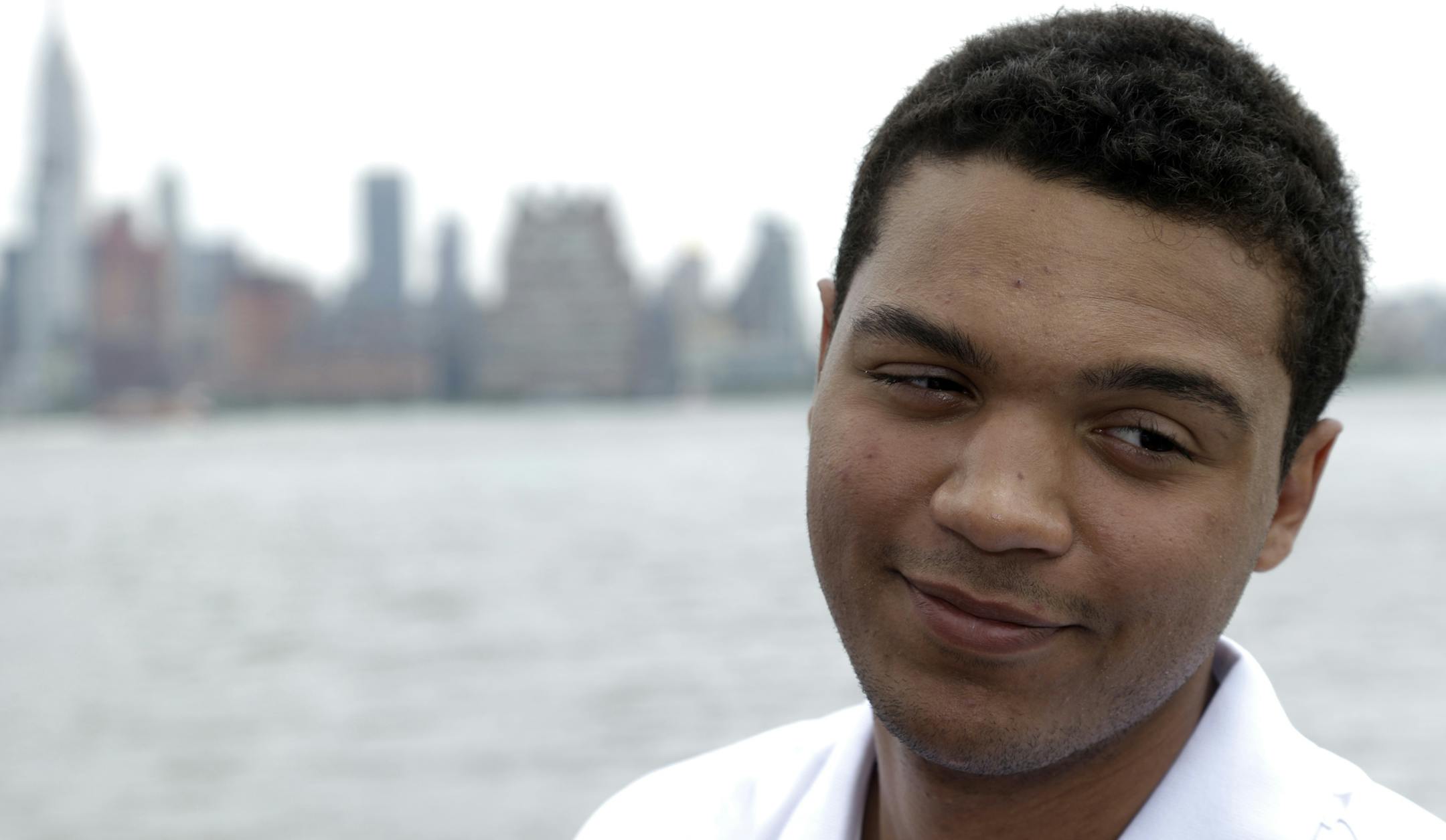 Defender Seth Jones talks during a news conference introducing the top prospects going into Sunday's NHL hockey draft, Friday, June 28, 2013, in Weehawken, N.J. The draft will be held June 29 at Prudential Center in Newark, N.J. (AP Photo/Julio Cortez)