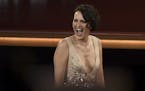 Phoebe Waller-Bridge reacts in the audience before appearing on stage to accept the award for outstanding lead actress in a comedy series for "Fleabag