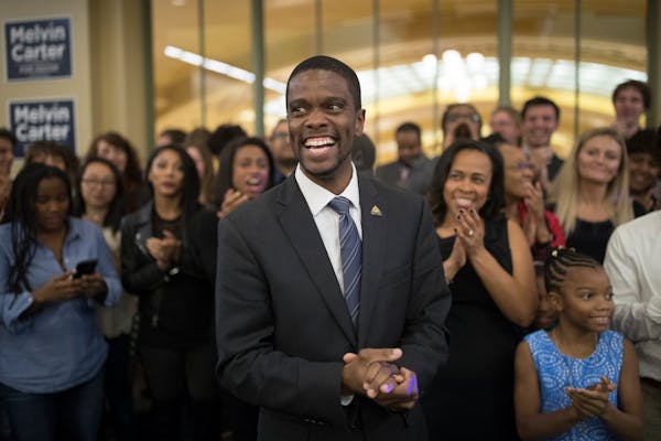 St. Paul mayoral candidate Melvin Carter celebrated his win Tuesday night with family and friends at Union Depot.