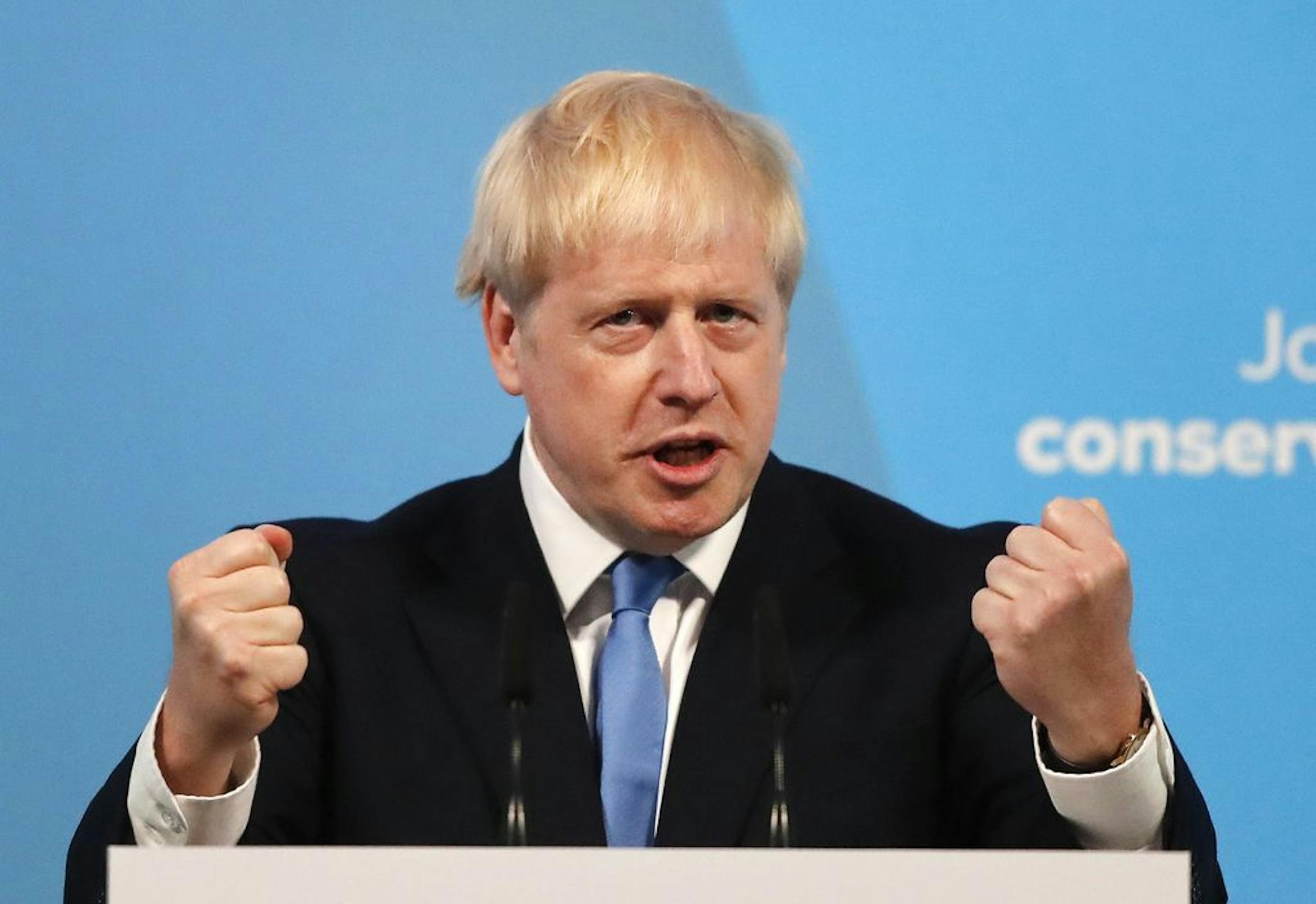 Boris Johnson speaks after being announced as the new leader of the Conservative Party in London, Tuesday, July 23, 2019. Brexit champion Boris Johnson won the contest to lead Britain's governing Conservative Party on Tuesday, and will become the country's next prime minister.